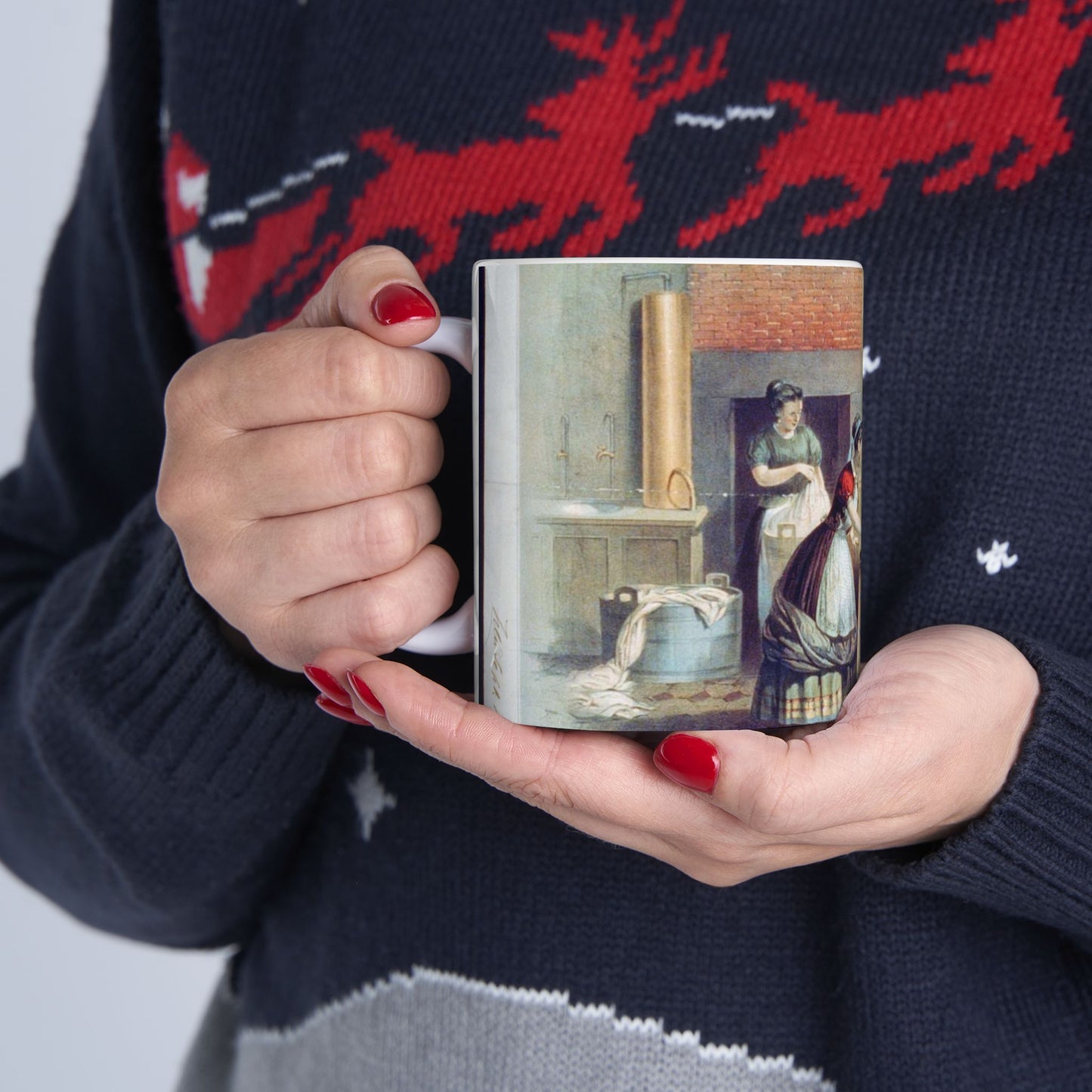 Home washing machine & wringer - A painting of women washing machines in a kitchen Beautiful Novelty Ceramic Coffee Mug 11oz