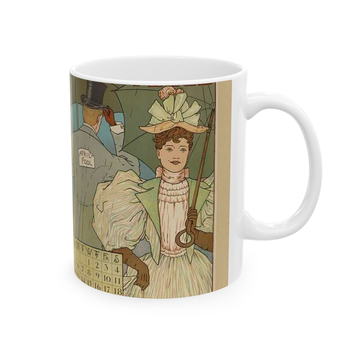 April, Art Nouveau Poster - Art nouveau public domain poster Beautiful Novelty Ceramic Coffee Mug 11oz