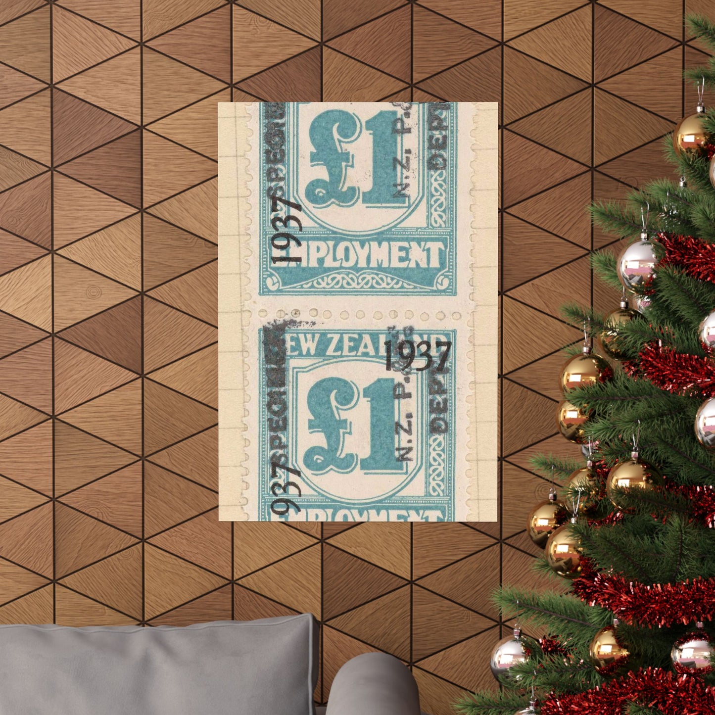Block of one pound Unemployment Relief stamps overprinted '1937' and 'Specimen' High Quality Matte Wall Art Poster for Home, Office, Classroom