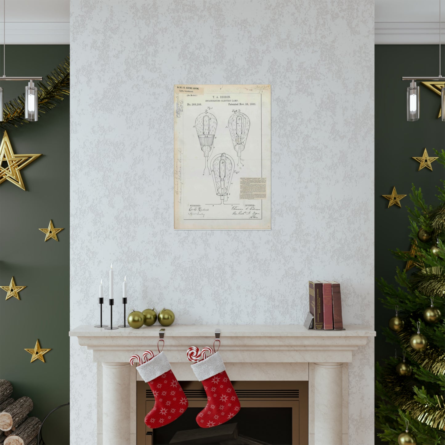 Patent drawing - for T. A. Edison's Incandescing Electric Lamp Public domain image High Quality Matte Wall Art Poster for Home, Office, Classroom