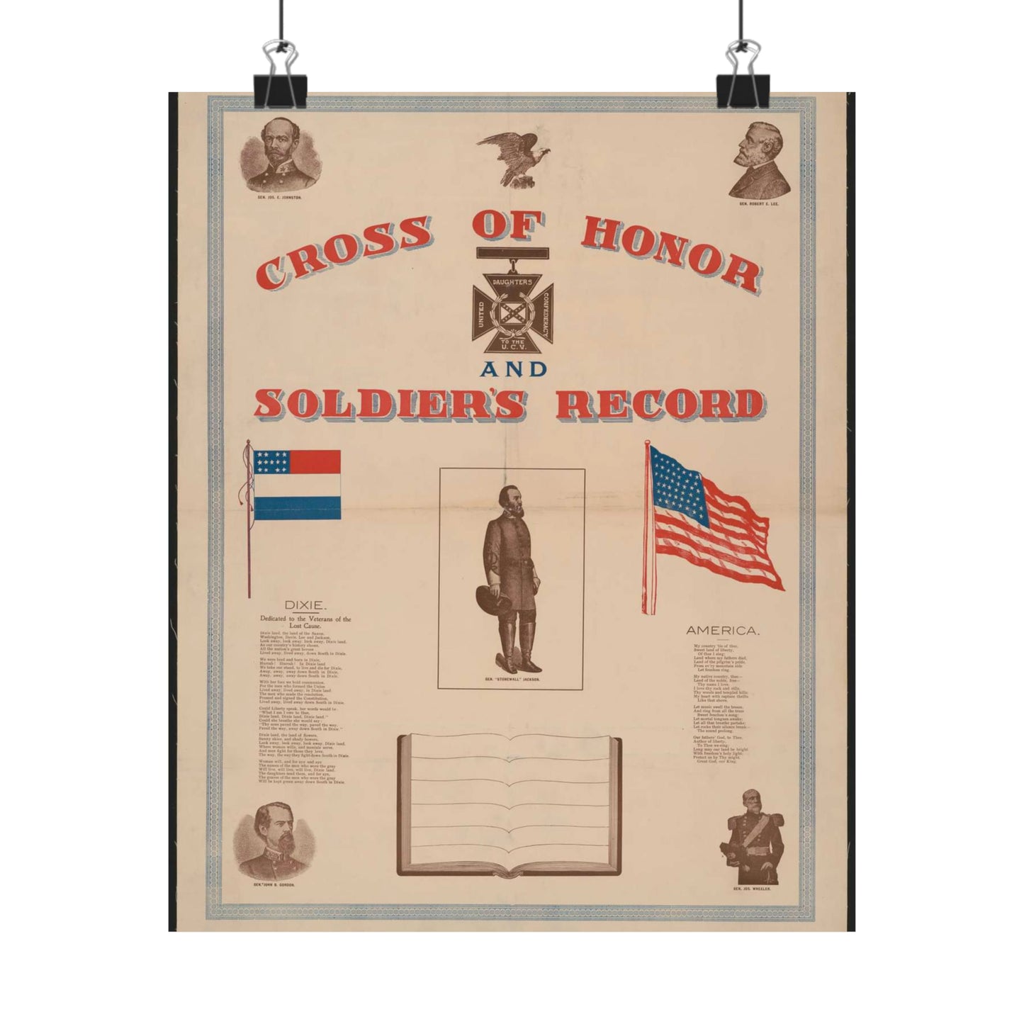 Cross of honor and soldier's record, united daughters confederacy, to the U.C.V High Quality Matte Wall Art Poster for Home, Office, Classroom