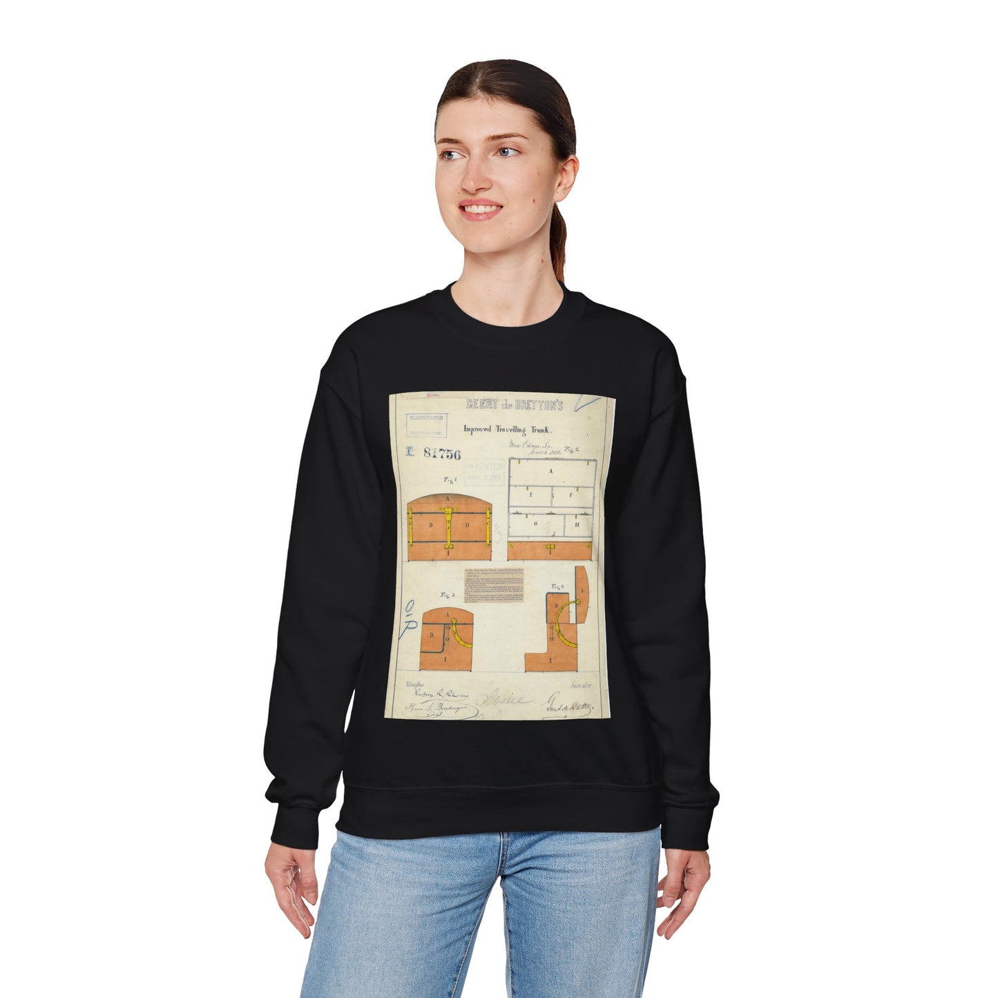 Patent drawing - Drawing of an Improved Traveling Trunk Public domain image Black Heavy Blend Adult Crew Neck SweatShirt