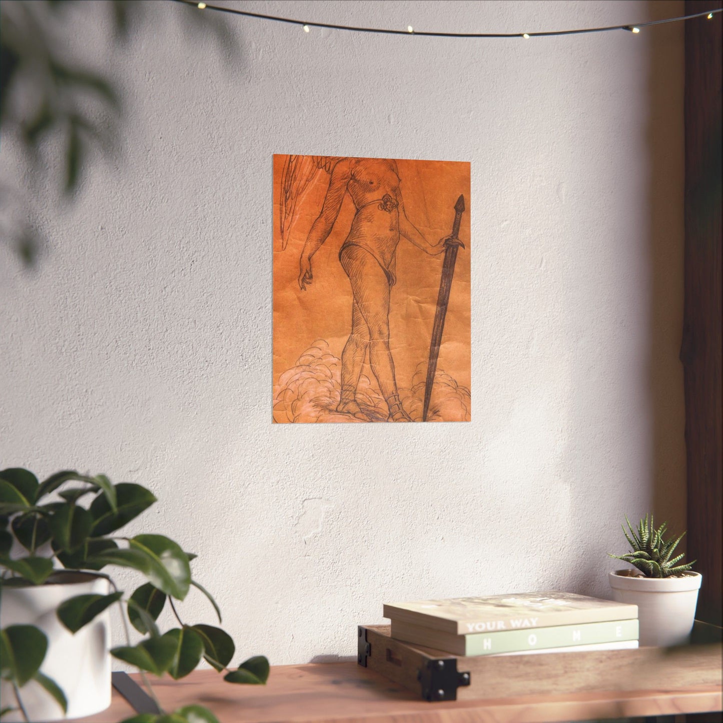 A drawing of an angel holding a sword. Woman breasts sword, beauty fashion. High Quality Matte Wall Art Poster for Home, Office, Classroom