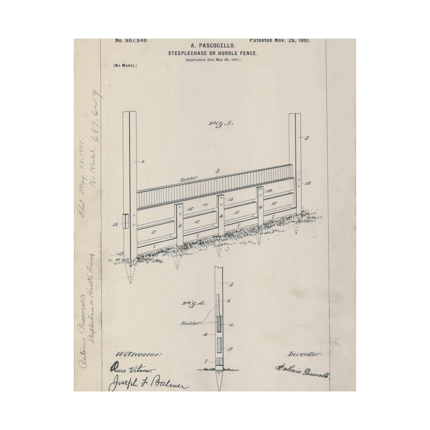Patent Drawing of Engine - for A. Pascocello' Steeplechase or Hurdle Fence Public domain image High Quality Matte Wall Art Poster for Home, Office, Classroom