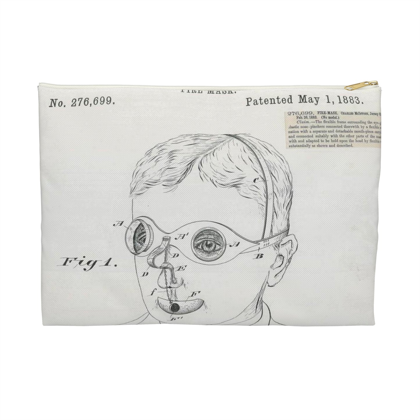 Patent drawing - for C. McIntosh's Fire Mask Public domain image Large Organizer Pouch with Black Zipper