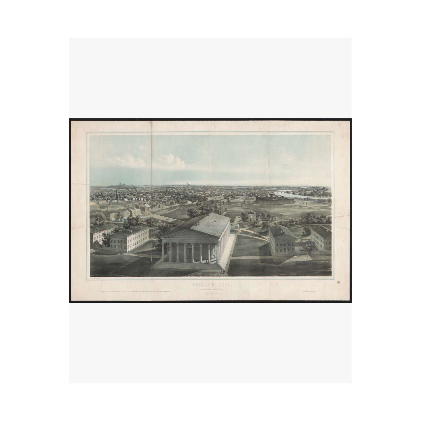 Philadelphia, from Girard College-1850 / J. W. Hill & Smith, del. ; lith. par B. F. Smith Jr. ; printed in tints by F. Michelin. High Quality Matte Wall Art Poster for Home, Office, Classroom