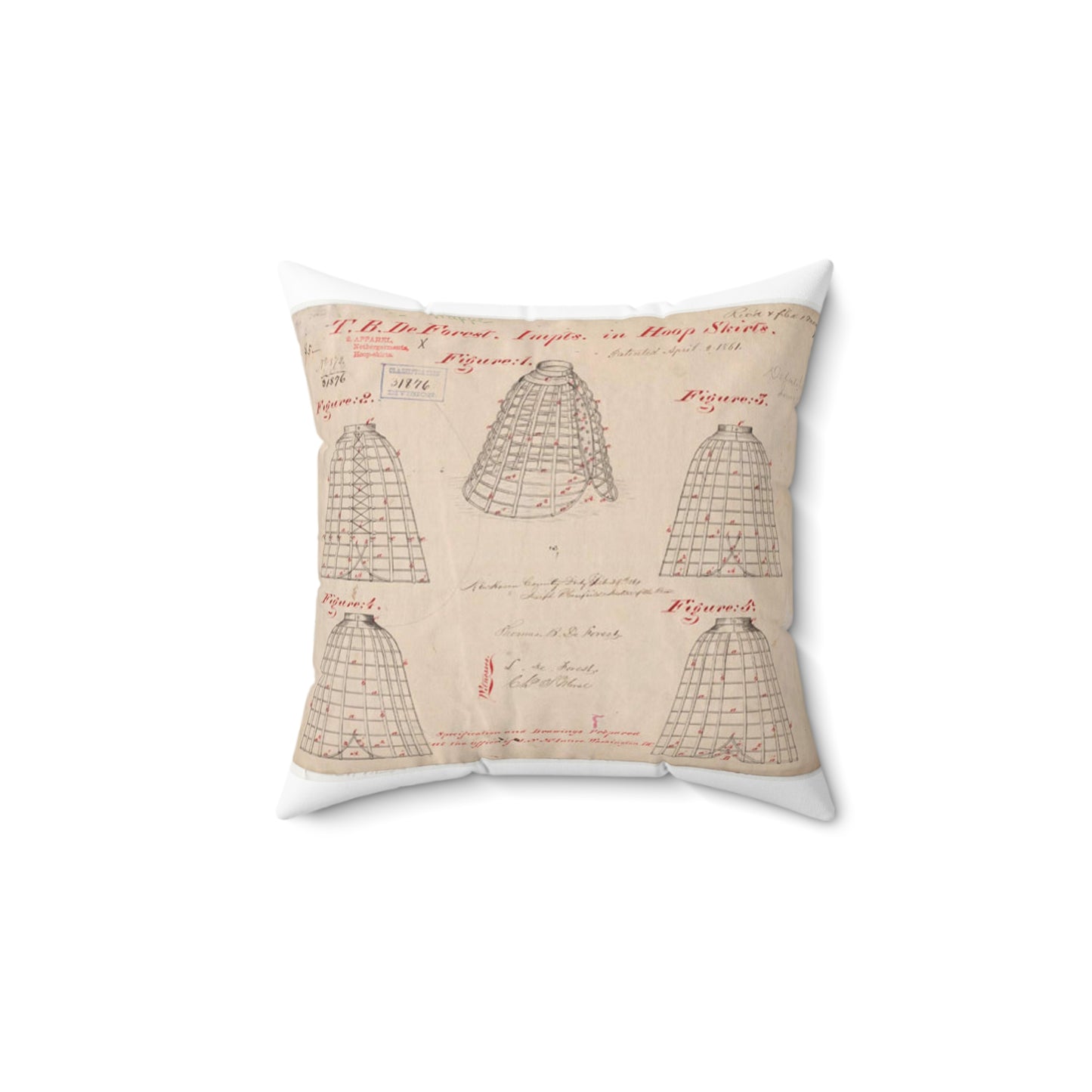 Patent drawing - Drawing of Improvements in Hoop Skirts Public domain image Decorative Accent Square Pillow