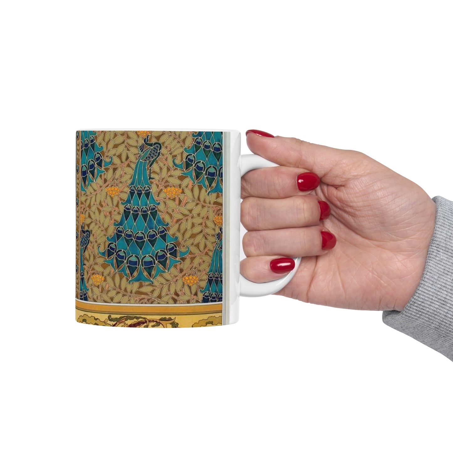 Paons dans les sorbiers, pochoir; poissons et algues, bordure Beautiful Novelty Ceramic Coffee Mug 11oz