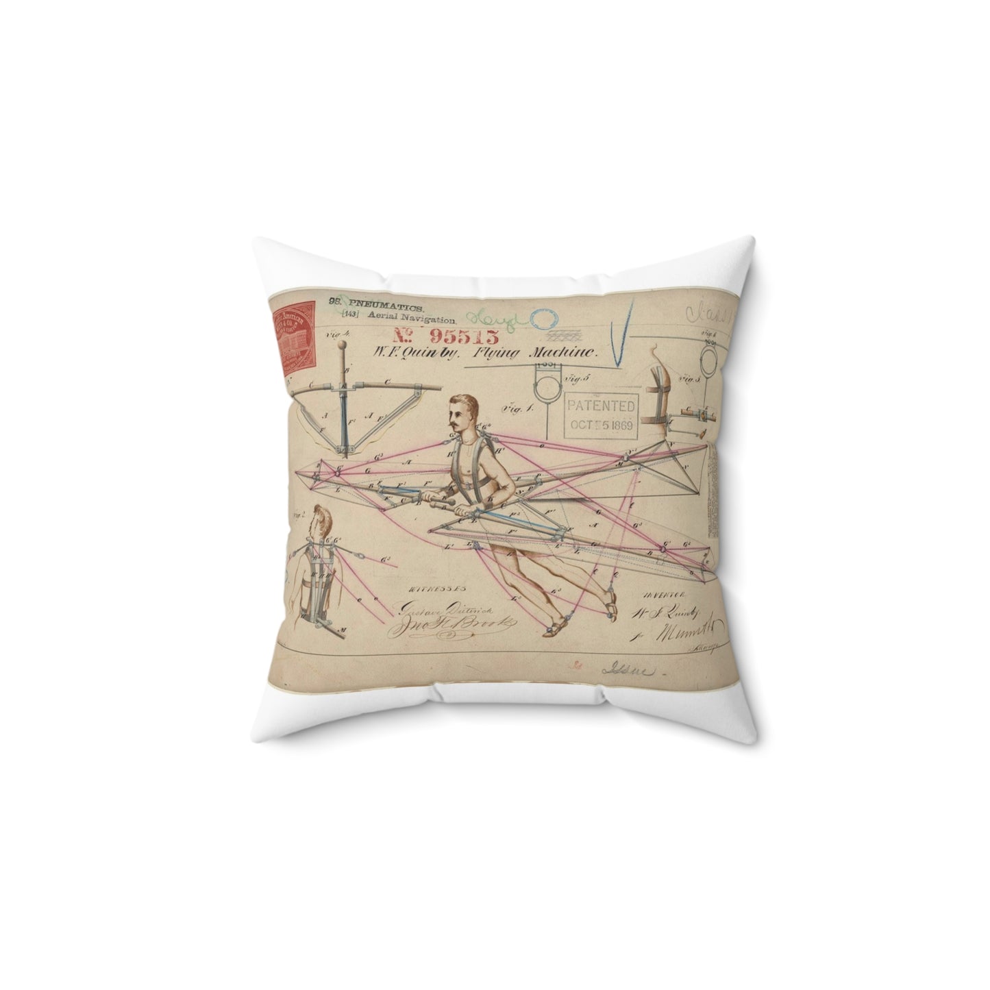 Patent drawing - for a Flying Machine Public domain image Decorative Accent Square Pillow
