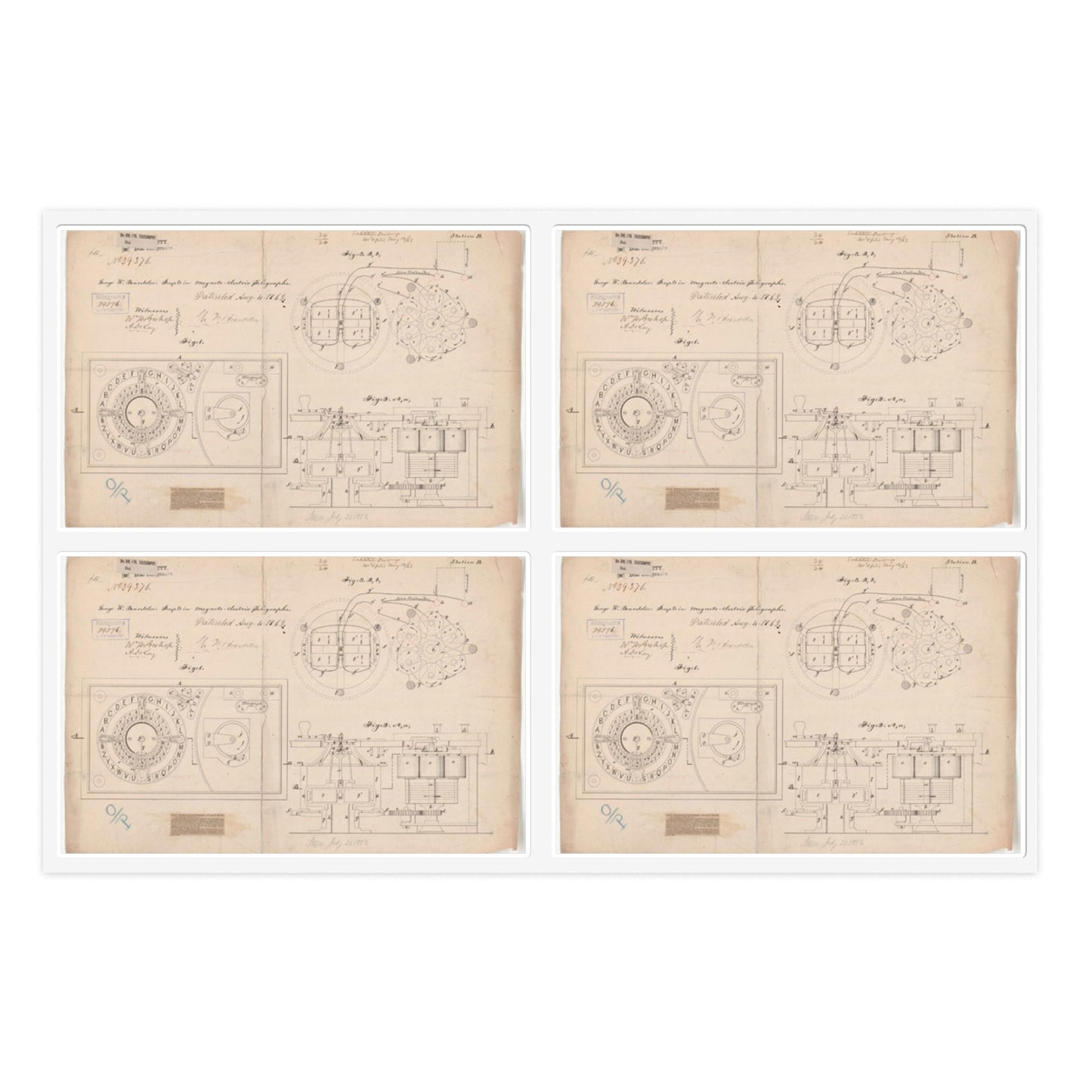Patent drawing - Drawing of Improvements in Magneto-electric Telegraphs Public domain image Laminated UV Protective Vinyl Stickers