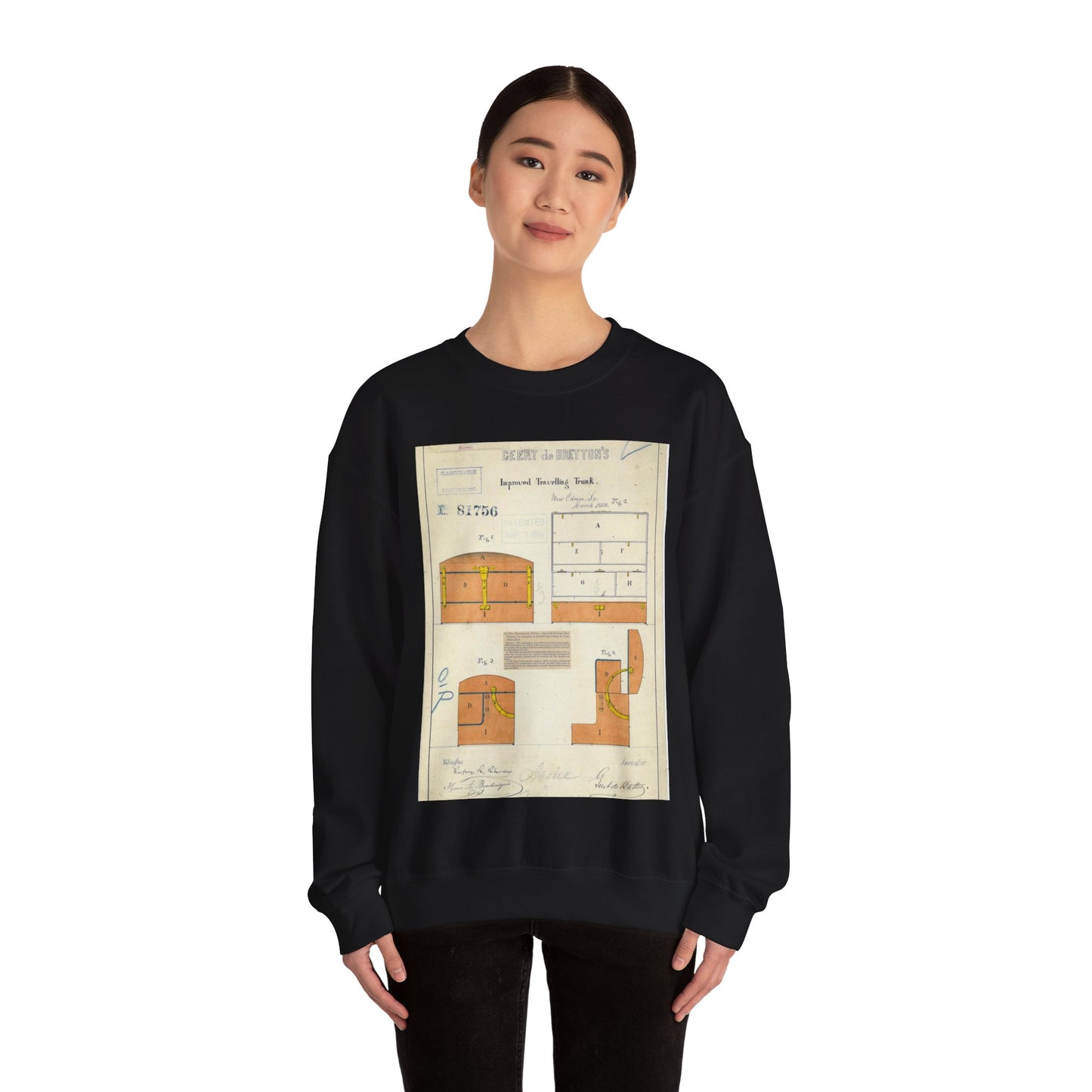 Patent drawing - Drawing of an Improved Traveling Trunk Public domain image Black Heavy Blend Adult Crew Neck SweatShirt
