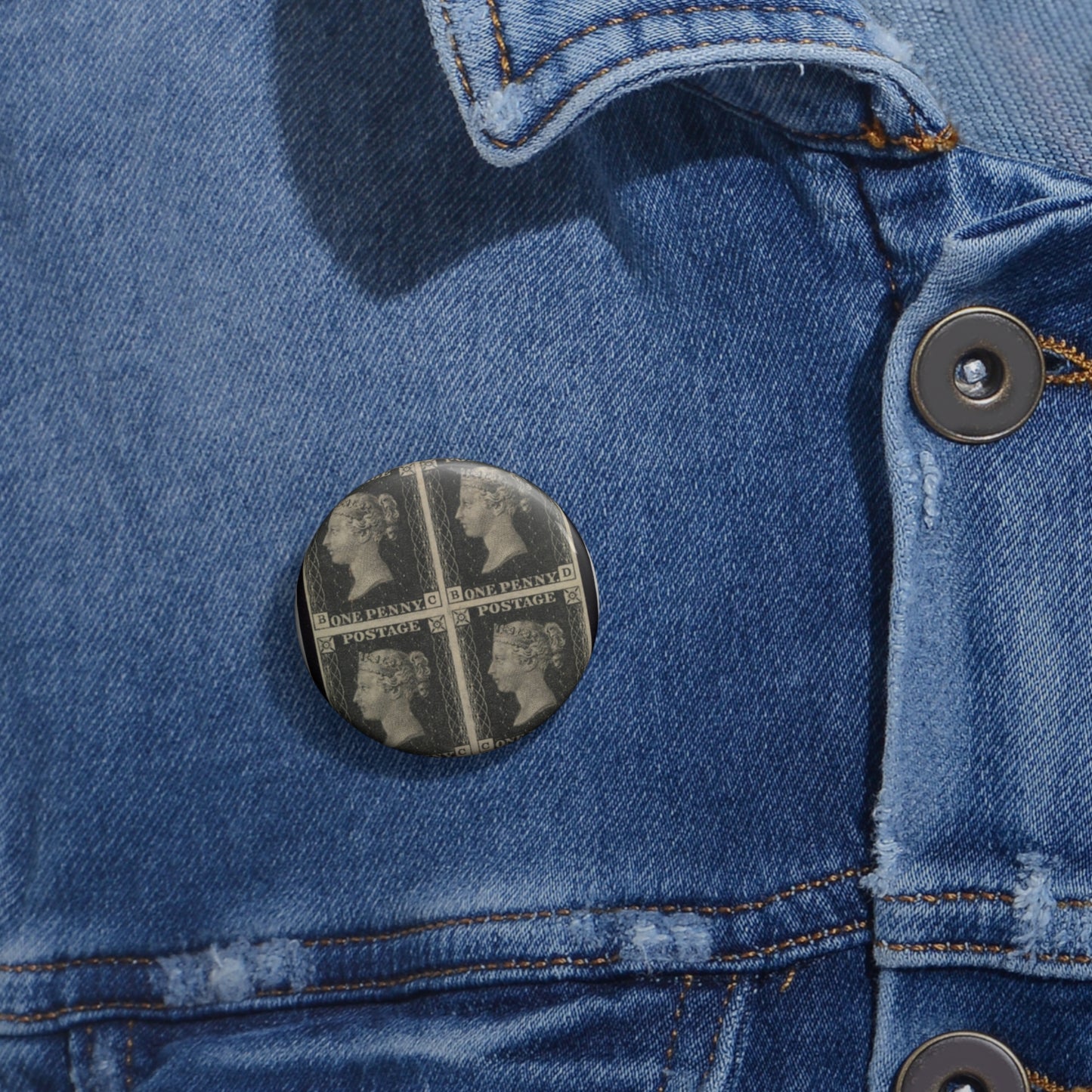 "Penny Black" postage stamps - postal stamp Pin Buttons with Crisp Design