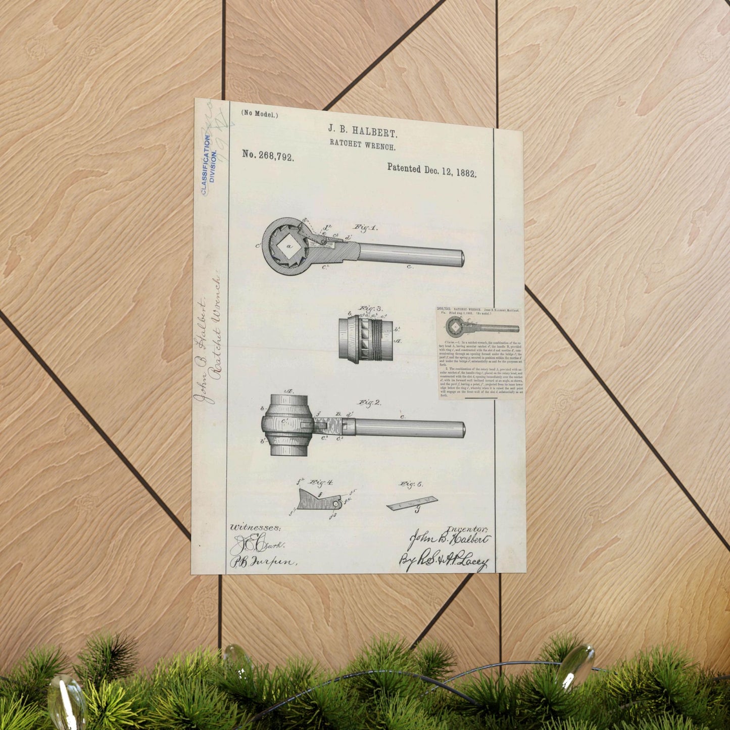 Patent Drawing of Engine - for J. B. Halbert's Ratchet Wrench Public domain image High Quality Matte Wall Art Poster for Home, Office, Classroom