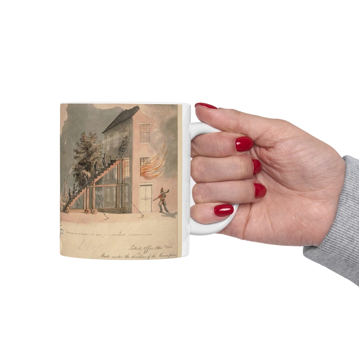 Patent drawing - Drawing of Fire Ladder Public domain image Beautiful Novelty Ceramic Coffee Mug 11oz