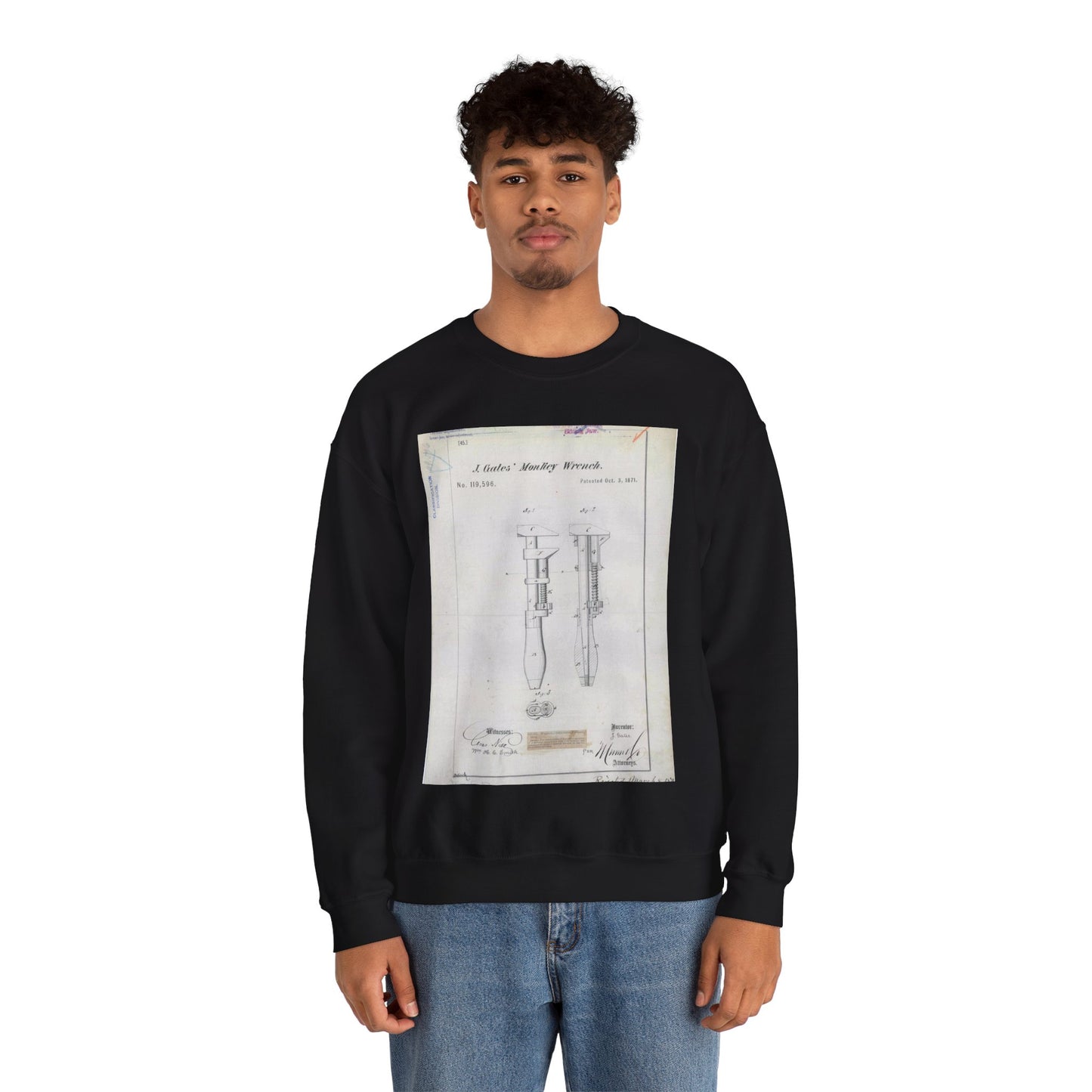 Patent Drawing of Engine - for J. Gates' Monkey Wrench Public domain image Black Heavy Blend Adult Crew Neck SweatShirt
