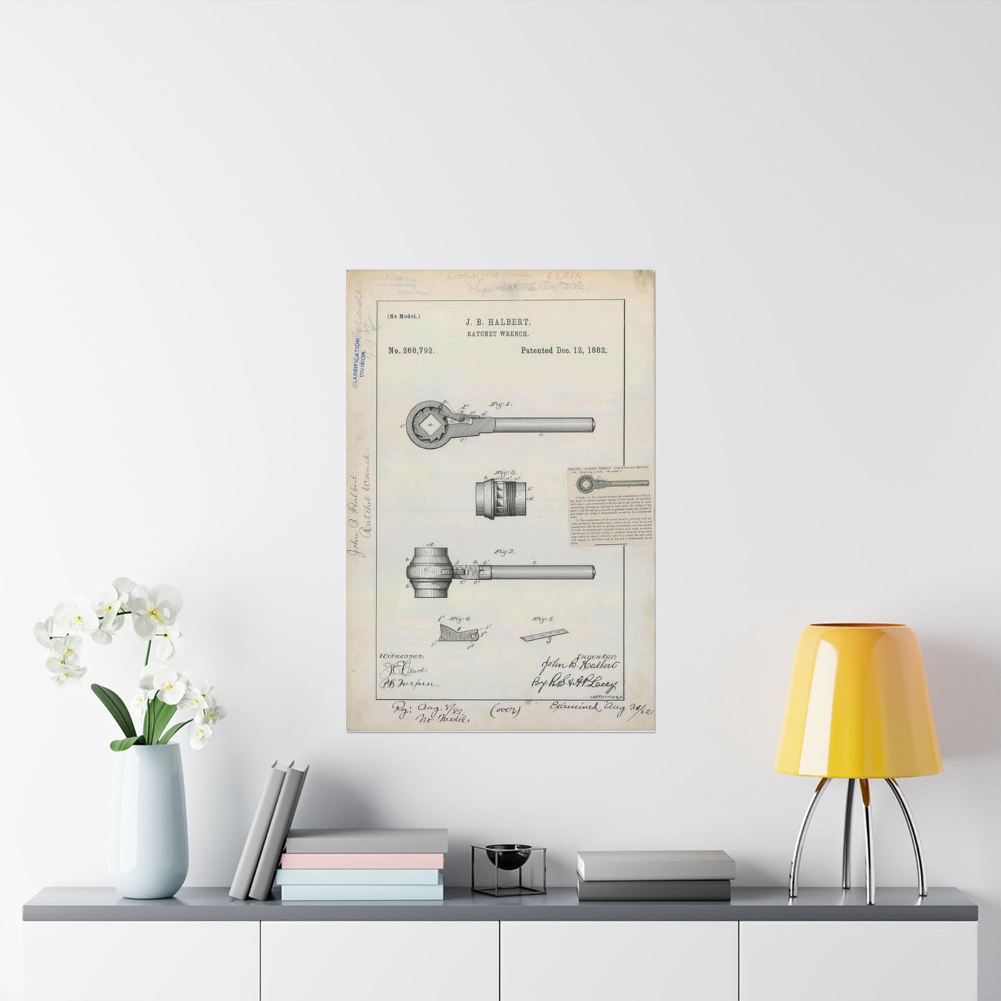 Patent Drawing of Engine - for J. B. Halbert's Ratchet Wrench Public domain image High Quality Matte Wall Art Poster for Home, Office, Classroom