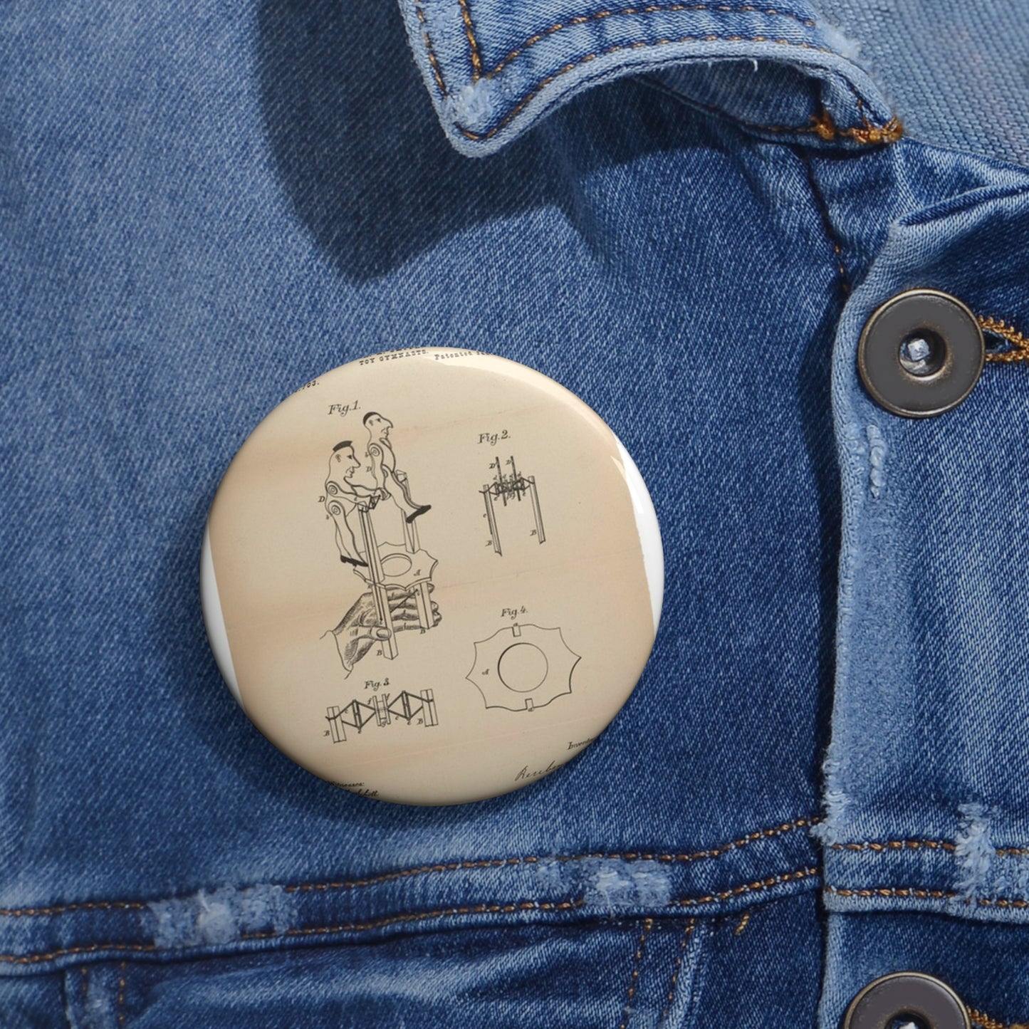Patent drawing - for a Toy Gymnast Public domain image Pin Buttons with Crisp Design
