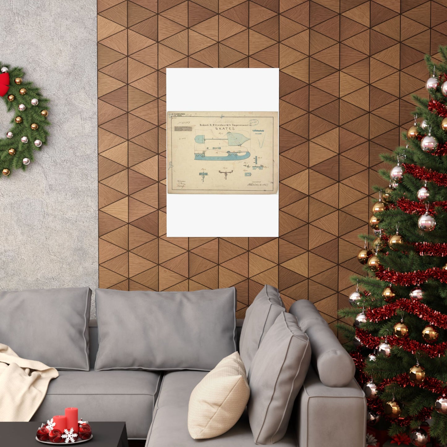 Patent drawing - Drawing of Improvement in Skates Public domain image High Quality Matte Wall Art Poster for Home, Office, Classroom
