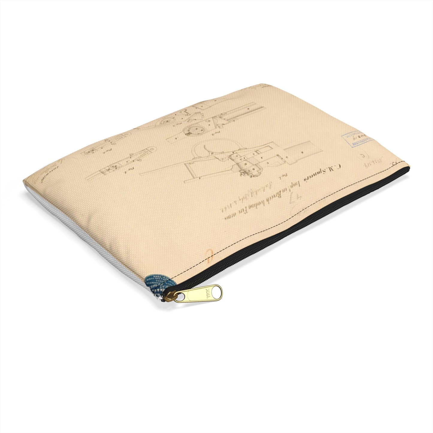 Patent Drawing of Engine - Drawing of Improvements in Breech Loading Fire Arms Public domain image Large Organizer Pouch with Black Zipper