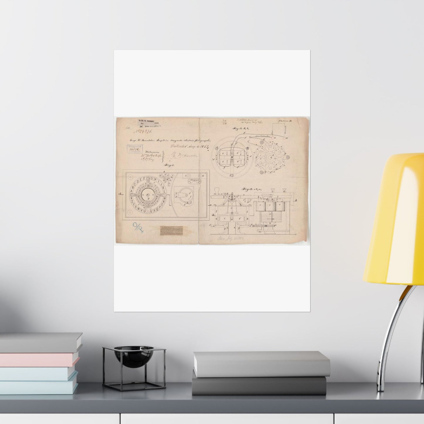 Patent drawing - Drawing of Improvements in Magneto-electric Telegraphs Public domain image High Quality Matte Wall Art Poster for Home, Office, Classroom