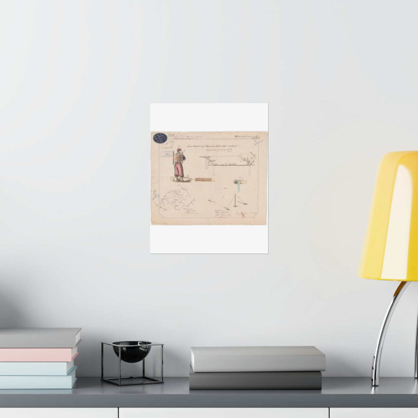Patent drawing - Drawing of Improved Knapsack, Litter and Tent Combined Public domain image High Quality Matte Wall Art Poster for Home, Office, Classroom