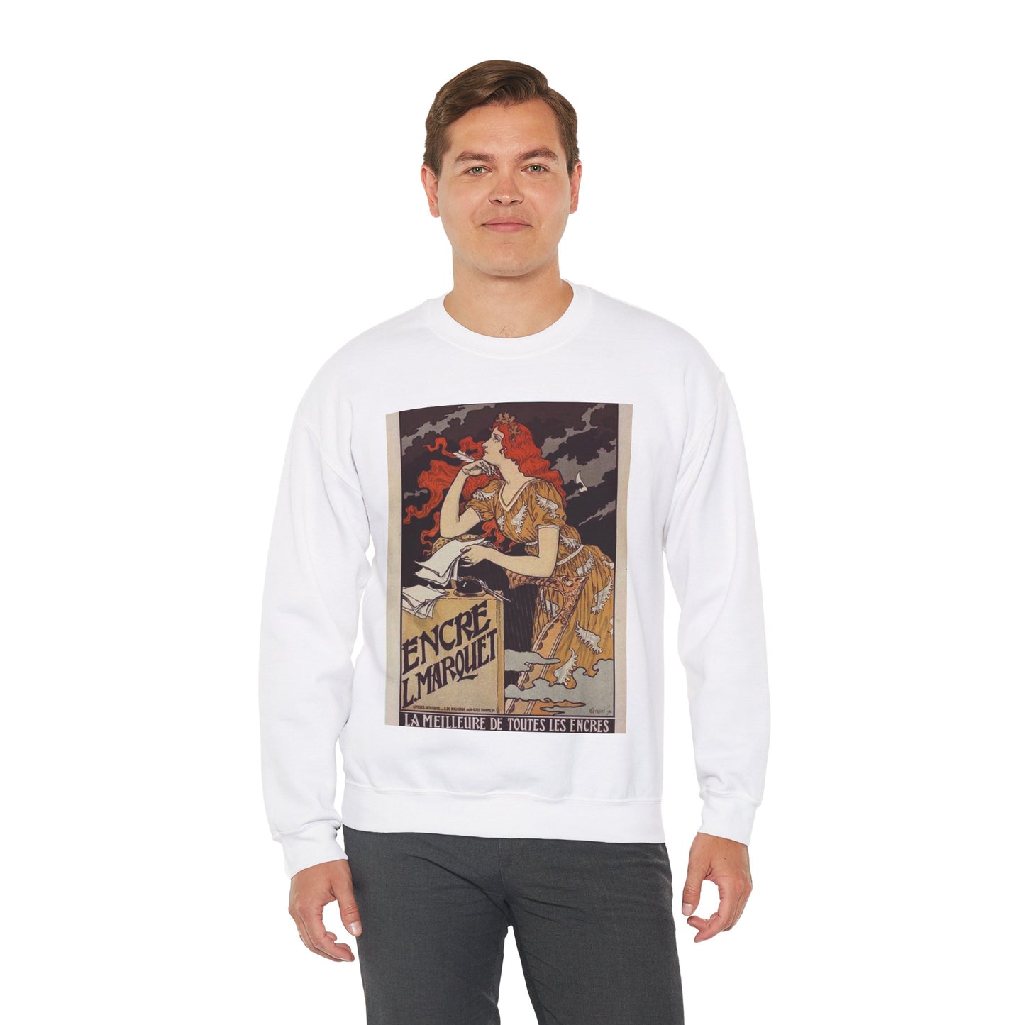 Affiche pour l' "Encre Marquet". White Heavy Blend Adult Crew Neck SweatShirt