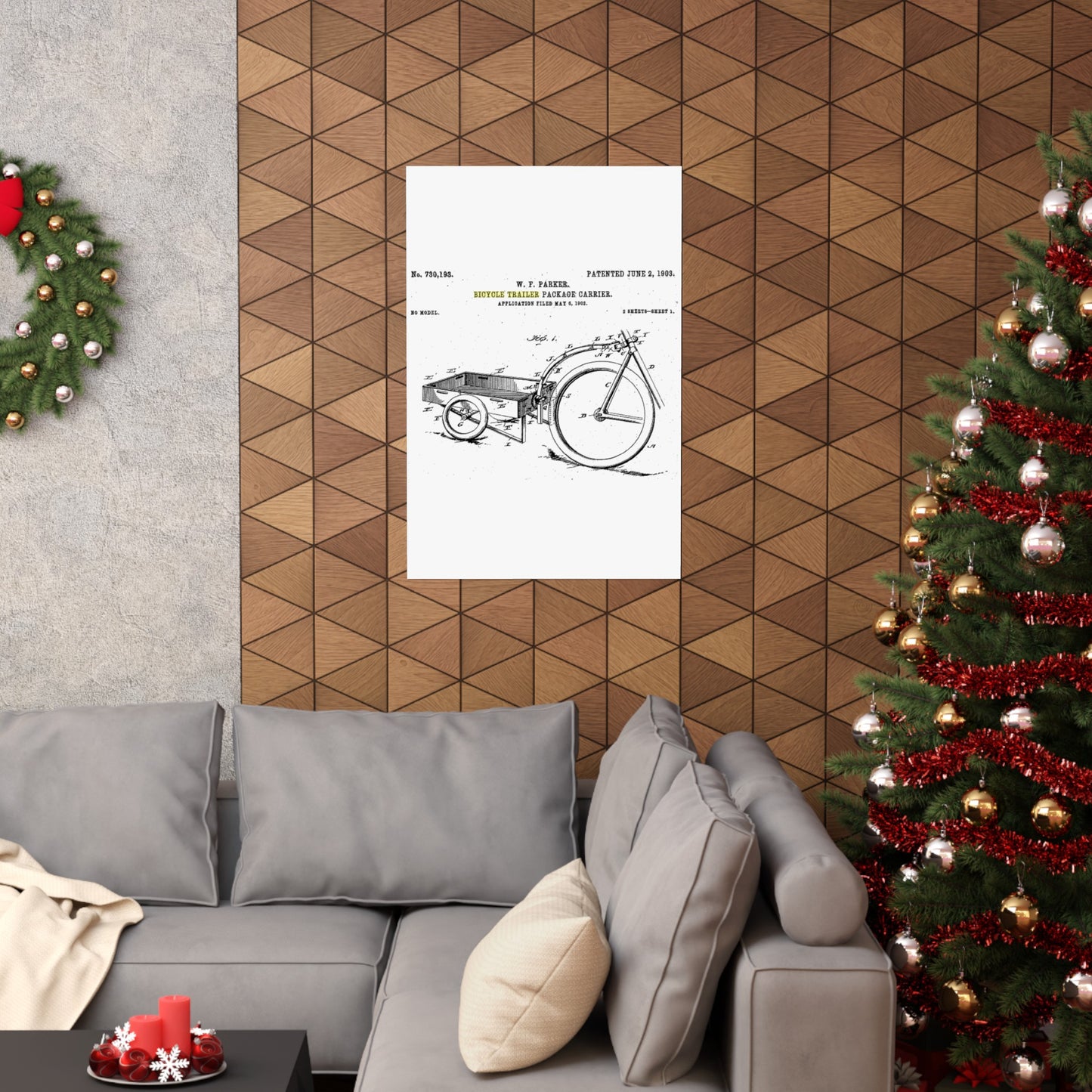 Patent Drawing of Engine - Bicycle Trailer Patent (1903) Public domain image High Quality Matte Wall Art Poster for Home, Office, Classroom