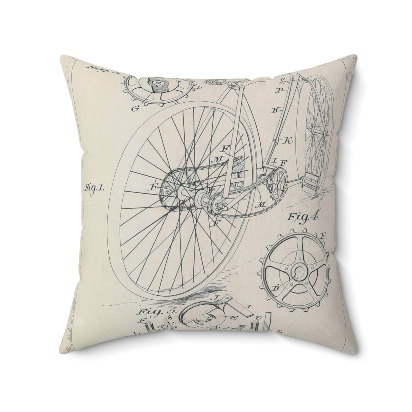 Patent drawing - for J. J. Hentz' Bicycle Public domain image Decorative Accent Square Pillow