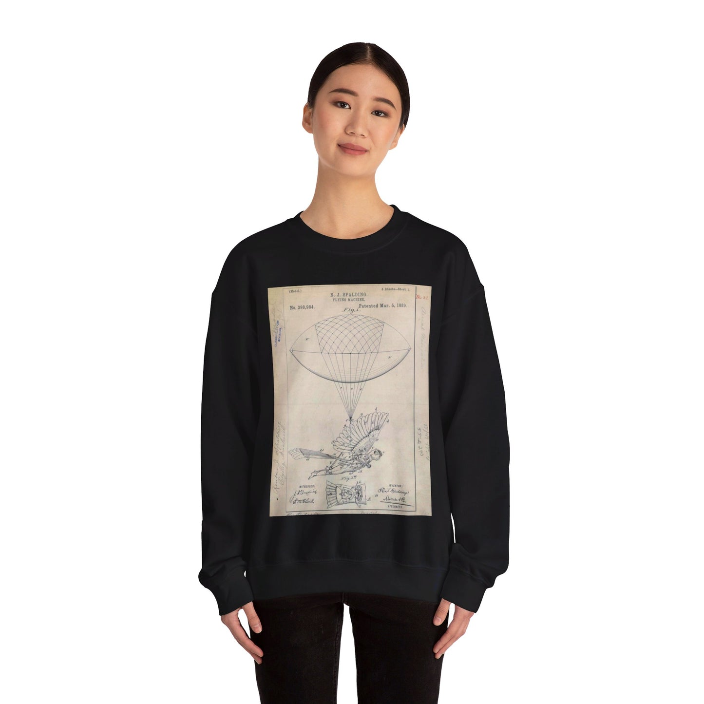 Patent drawing - for R. J. Spalding's Flying Machine Public domain image Black Heavy Blend Adult Crew Neck SweatShirt