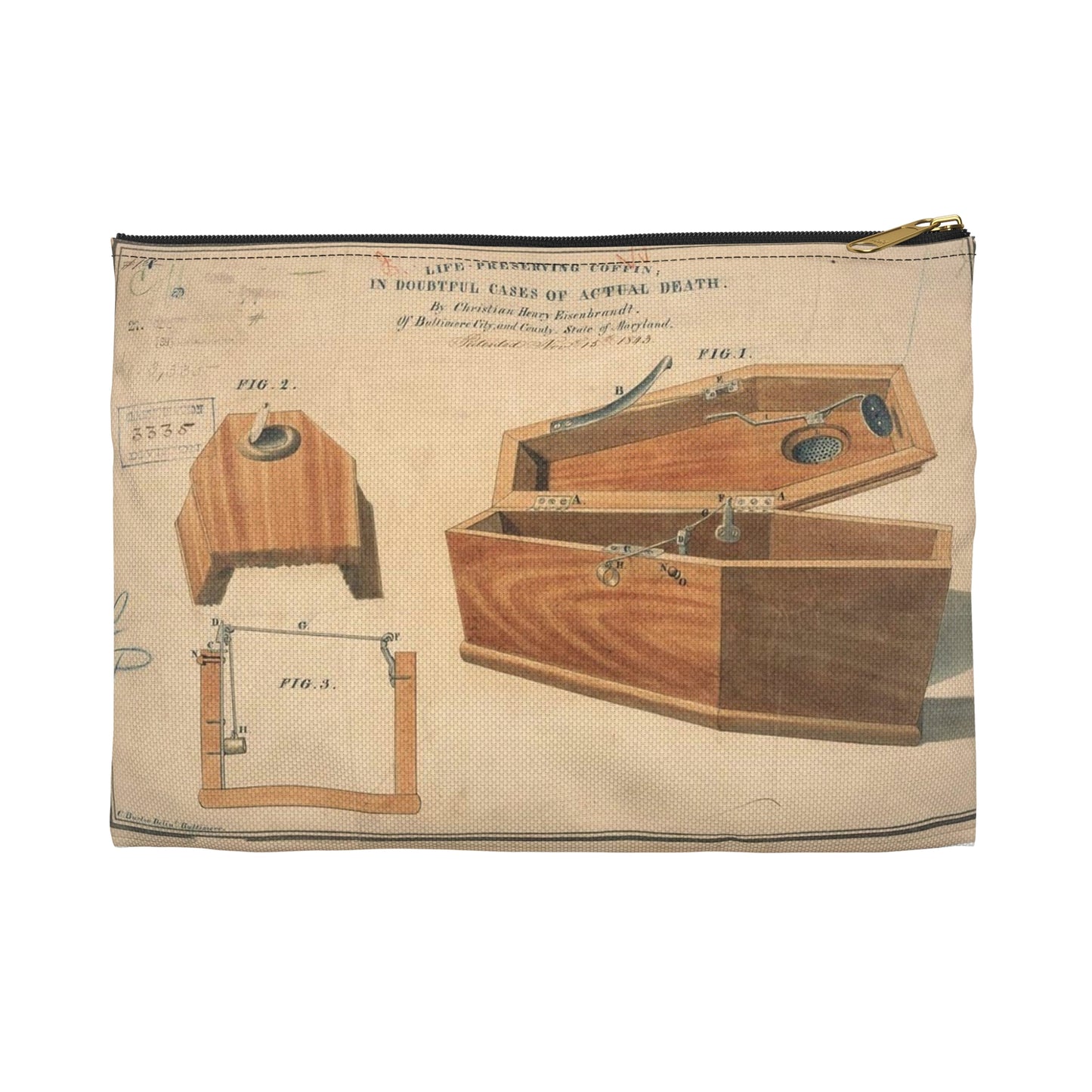 Patent drawing - Drawing for a Life - Preserving Coffin Public domain image Large Organizer Pouch with Black Zipper
