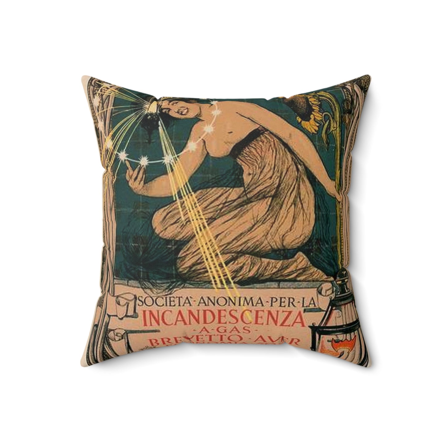 Affiche italienne pour l' "Incandescence par le Gaz, Système Auer" Decorative Accent Square Pillow