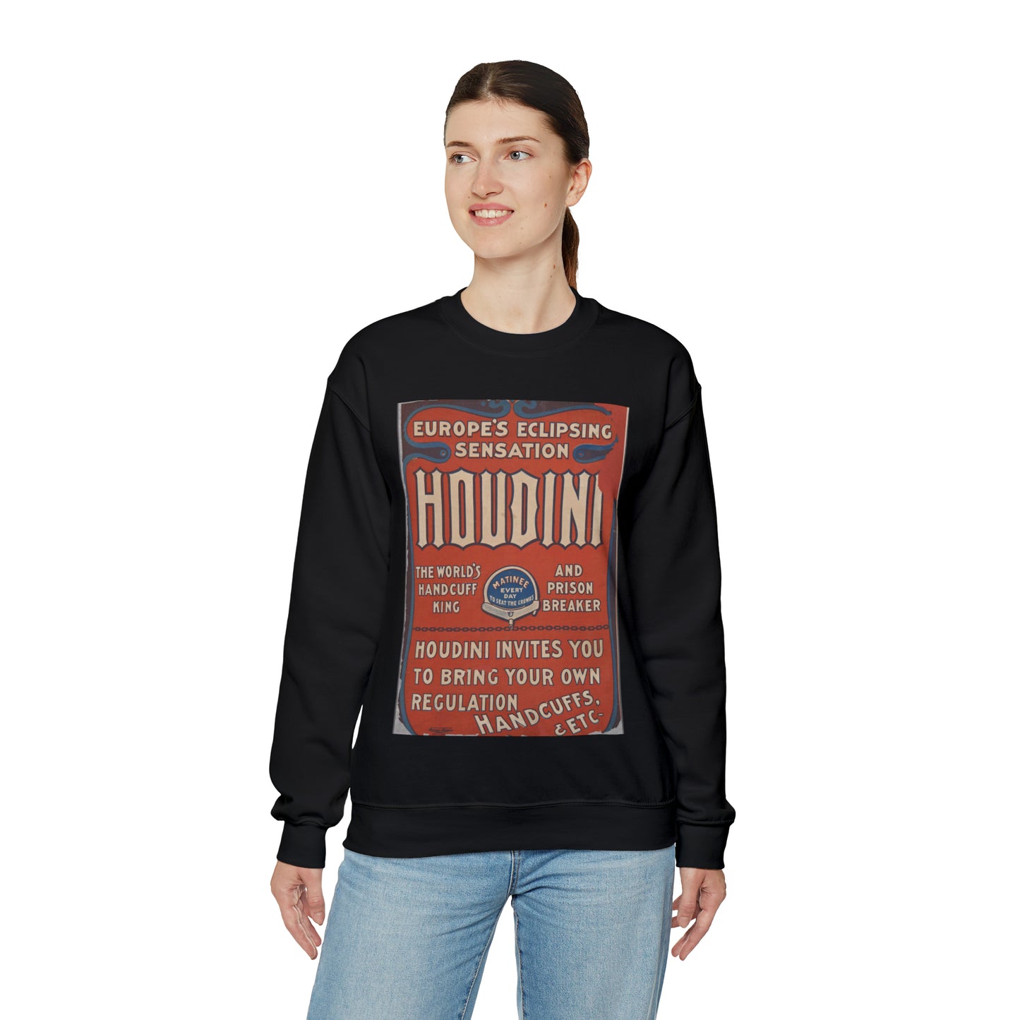 Harry Houdini, the world's handcuff king and prison breaker Black Heavy Blend Adult Crew Neck SweatShirt