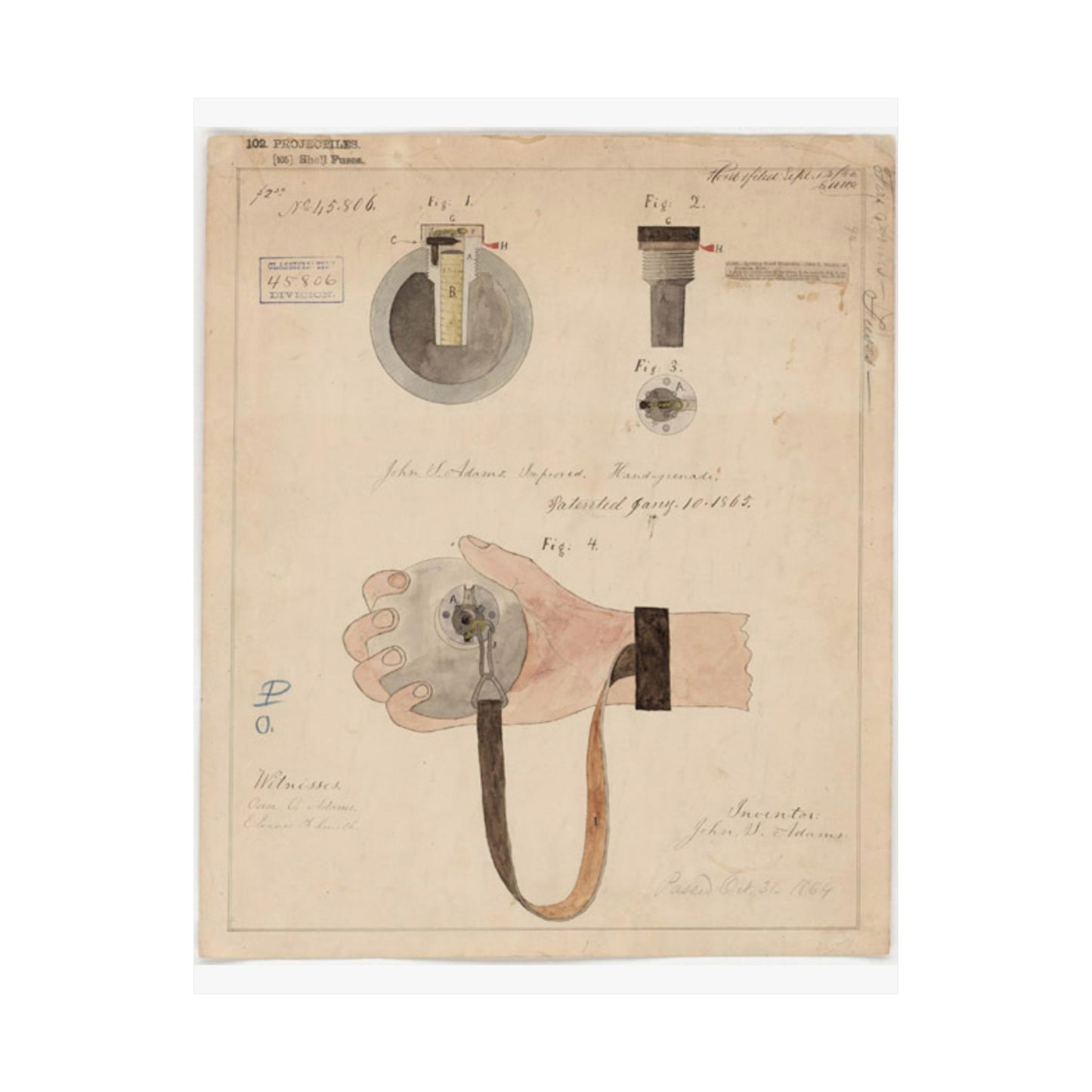 Patent drawing - Drawing of Improved Hand Grenade Public domain image High Quality Matte Wall Art Poster for Home, Office, Classroom