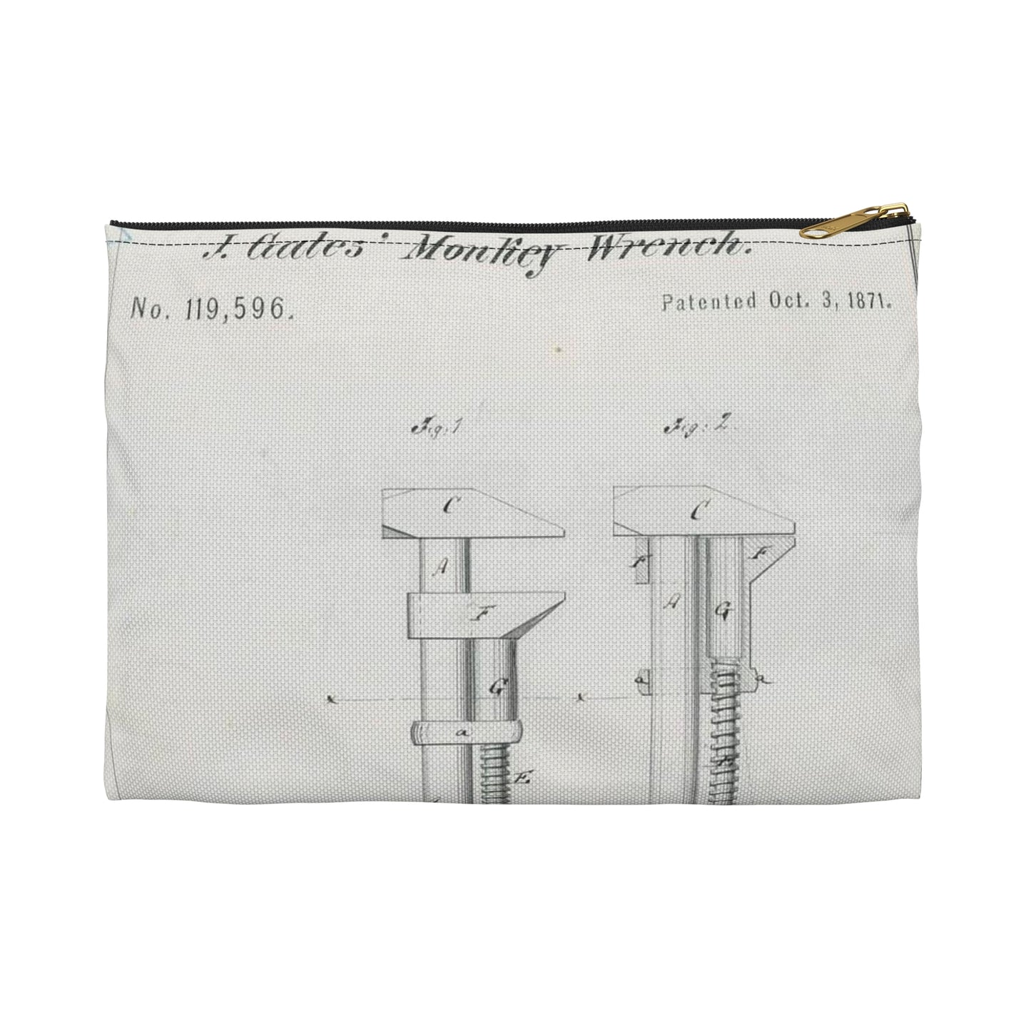 Patent Drawing of Engine - for J. Gates' Monkey Wrench Public domain image Large Organizer Pouch with Black Zipper