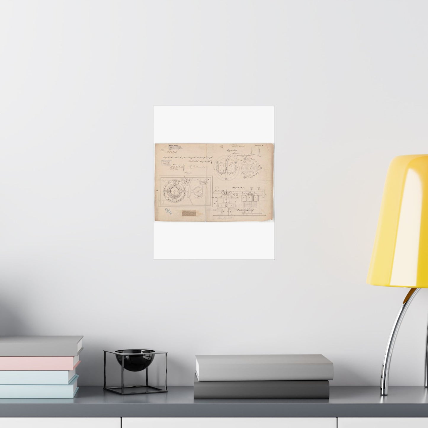 Patent drawing - Drawing of Improvements in Magneto-electric Telegraphs Public domain image High Quality Matte Wall Art Poster for Home, Office, Classroom