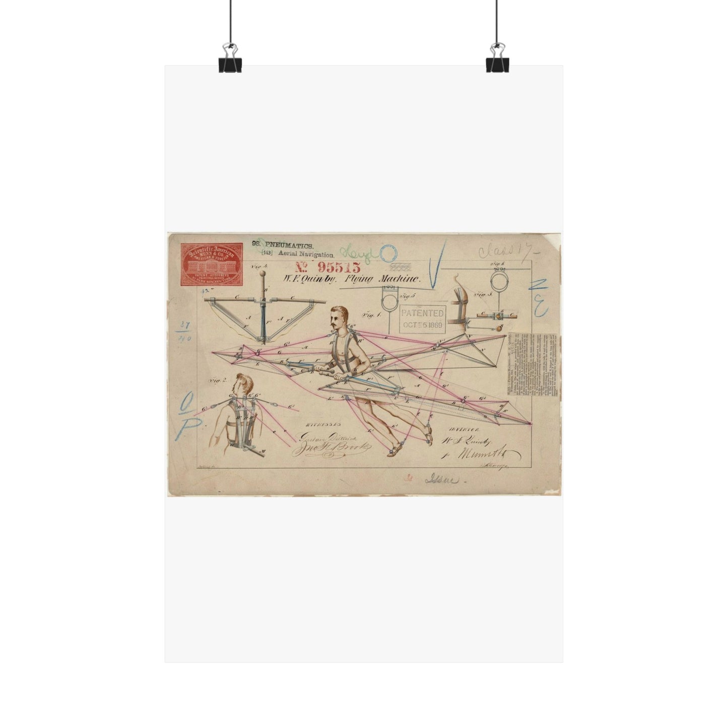 Patent drawing - for a Flying Machine Public domain image High Quality Matte Wall Art Poster for Home, Office, Classroom