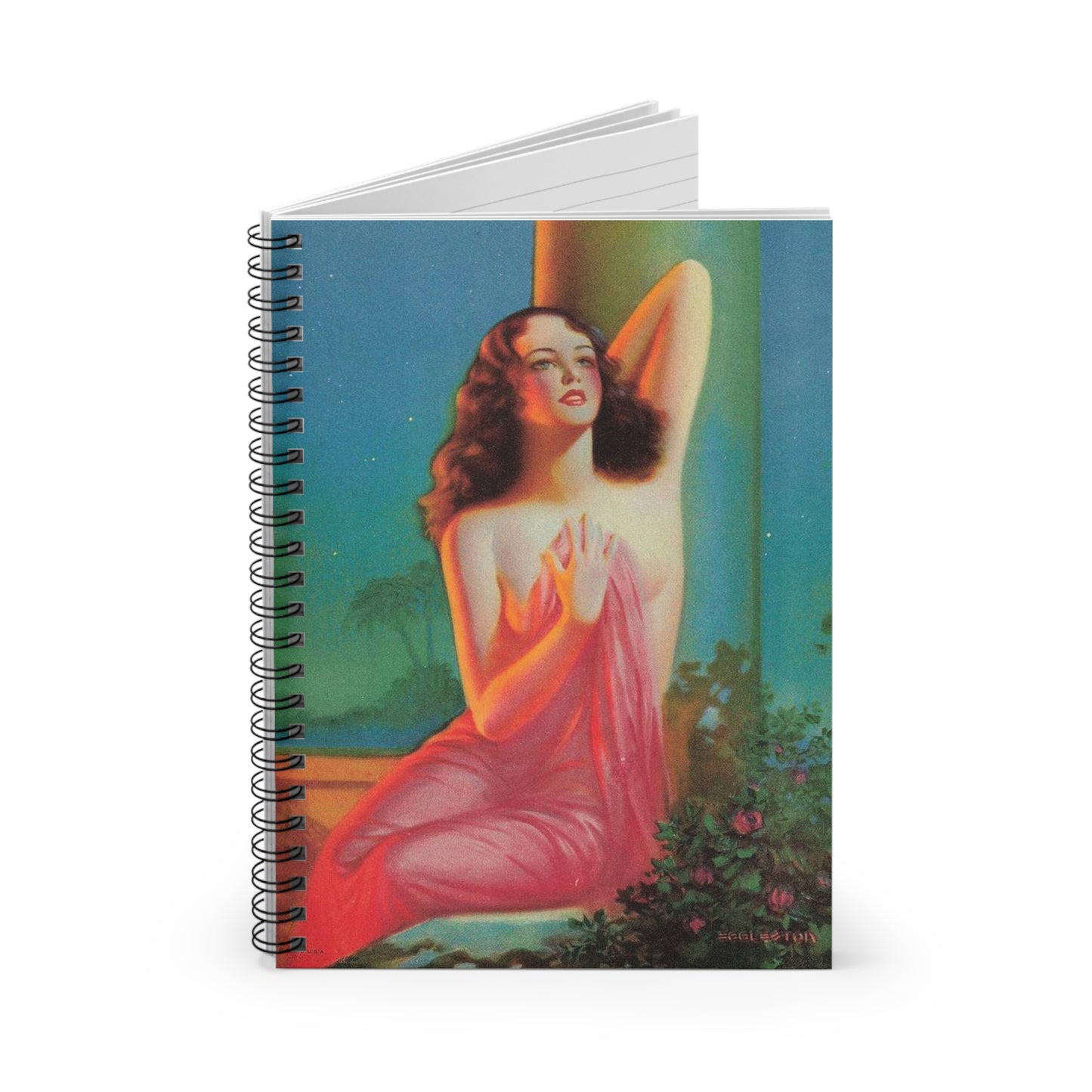 Moonlight and Roses, print from painting by Edward Mason Eggleston Spiral Bound Ruled Notebook with Printed Cover