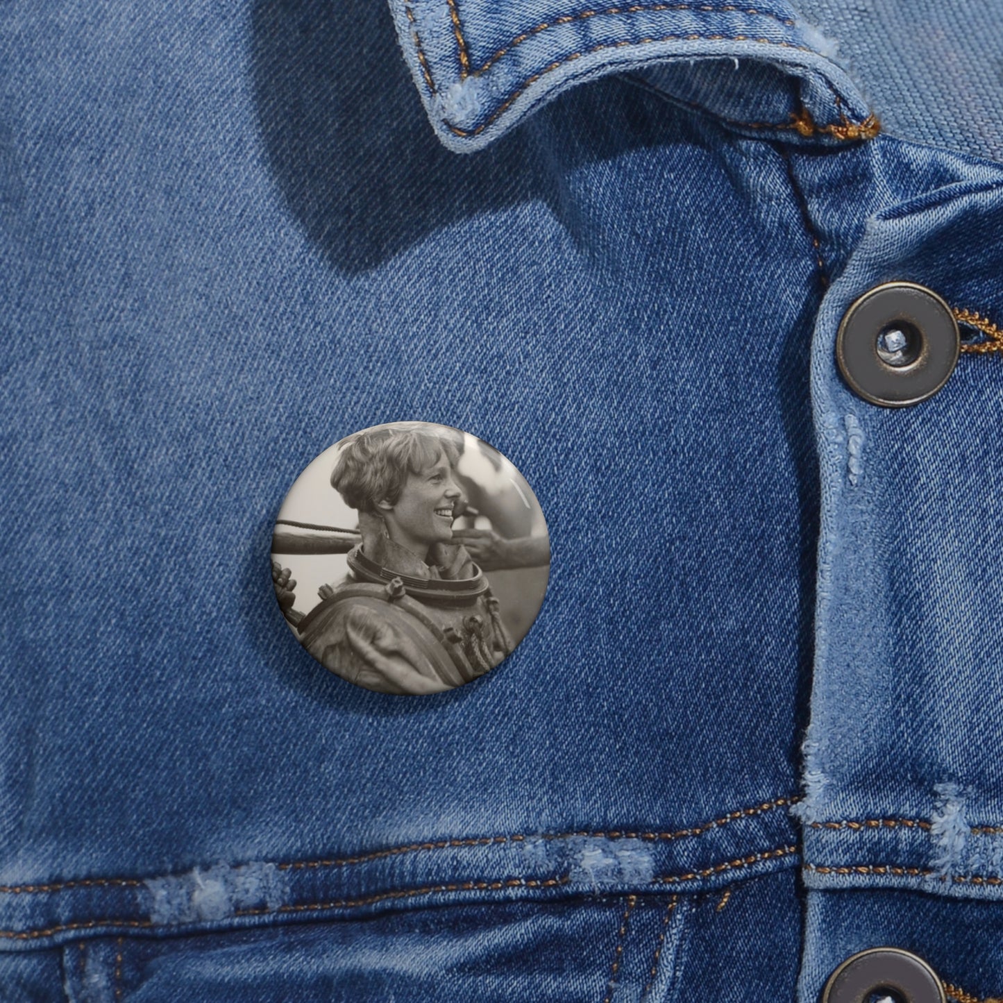 Amelia Earhart Deep Sea Diving off Block Island Pin Buttons with Crisp Design