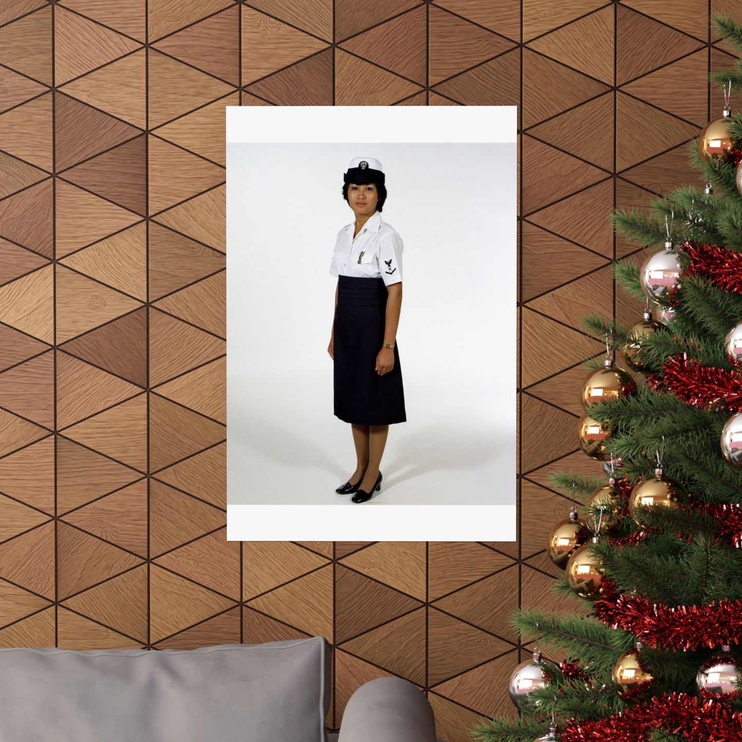 Uniform: Tropical dinner dress blue, Navy enlisted women, ranks E-1 through E-6 High Quality Matte Wall Art Poster for Home, Office, Classroom