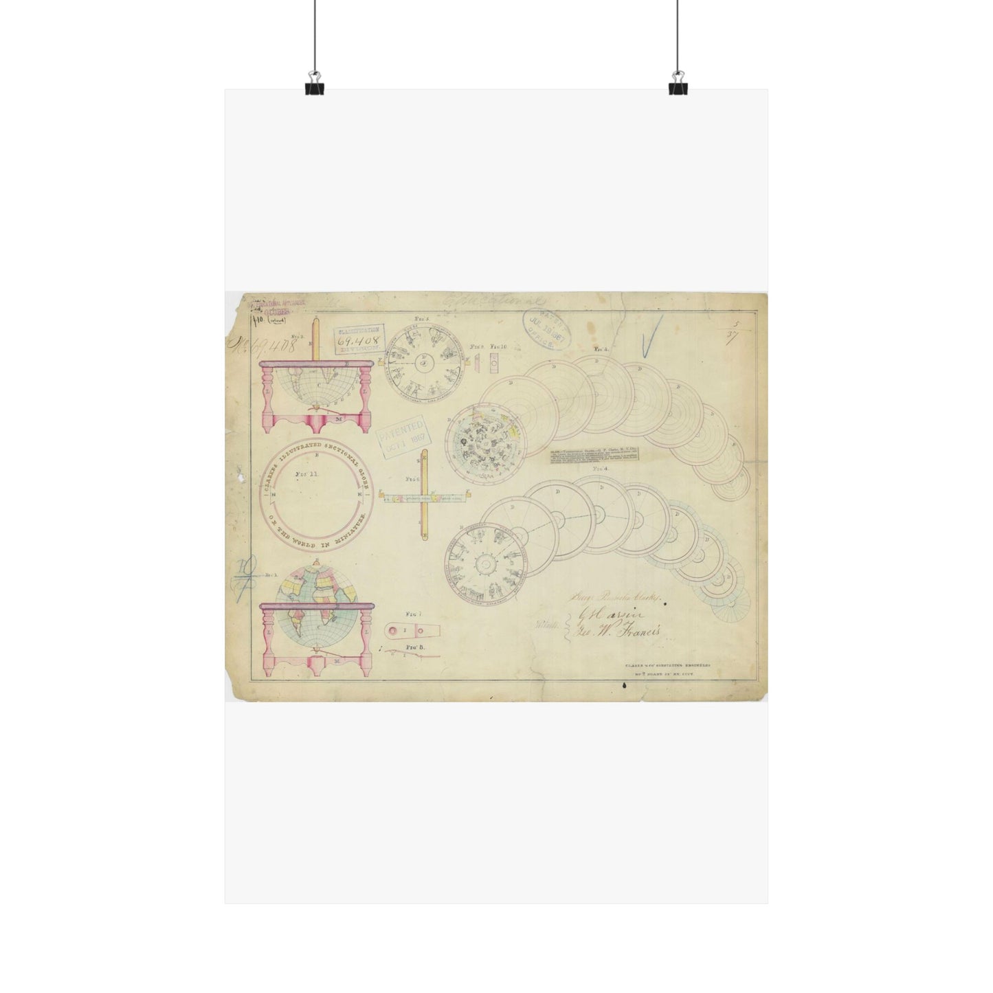 Patent drawing - Drawing of a Terrestrial Globe Public domain image High Quality Matte Wall Art Poster for Home, Office, Classroom