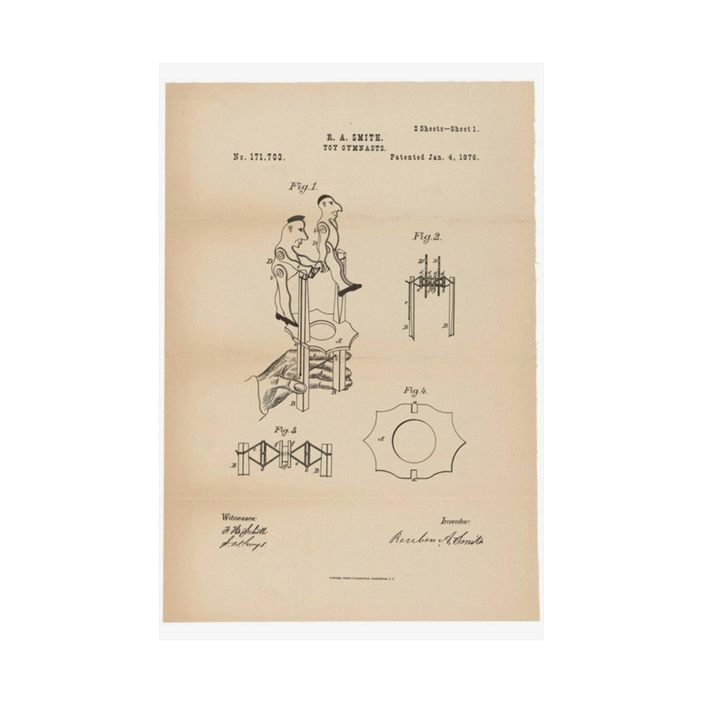 Patent drawing - for a Toy Gymnast Public domain image High Quality Matte Wall Art Poster for Home, Office, Classroom
