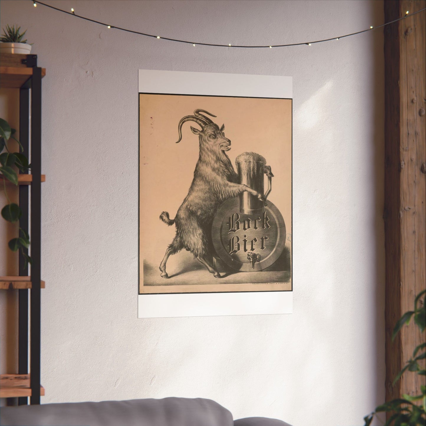 Bock Bier goat on hind legs, holding large mug of beer with front hooves High Quality Matte Wall Art Poster for Home, Office, Classroom