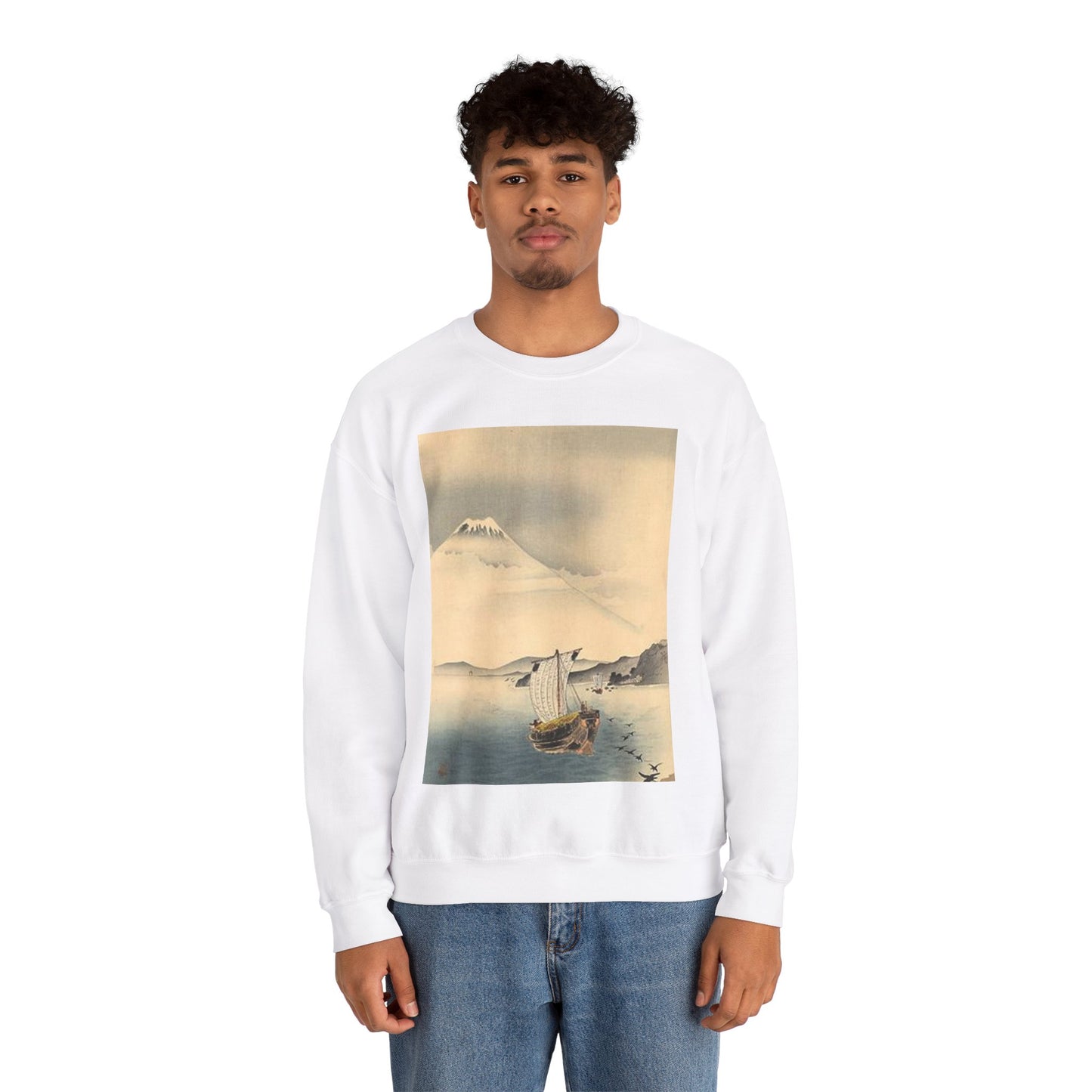 Koson - mount-fuji, Ohara Koson White Heavy Blend Adult Crew Neck SweatShirt