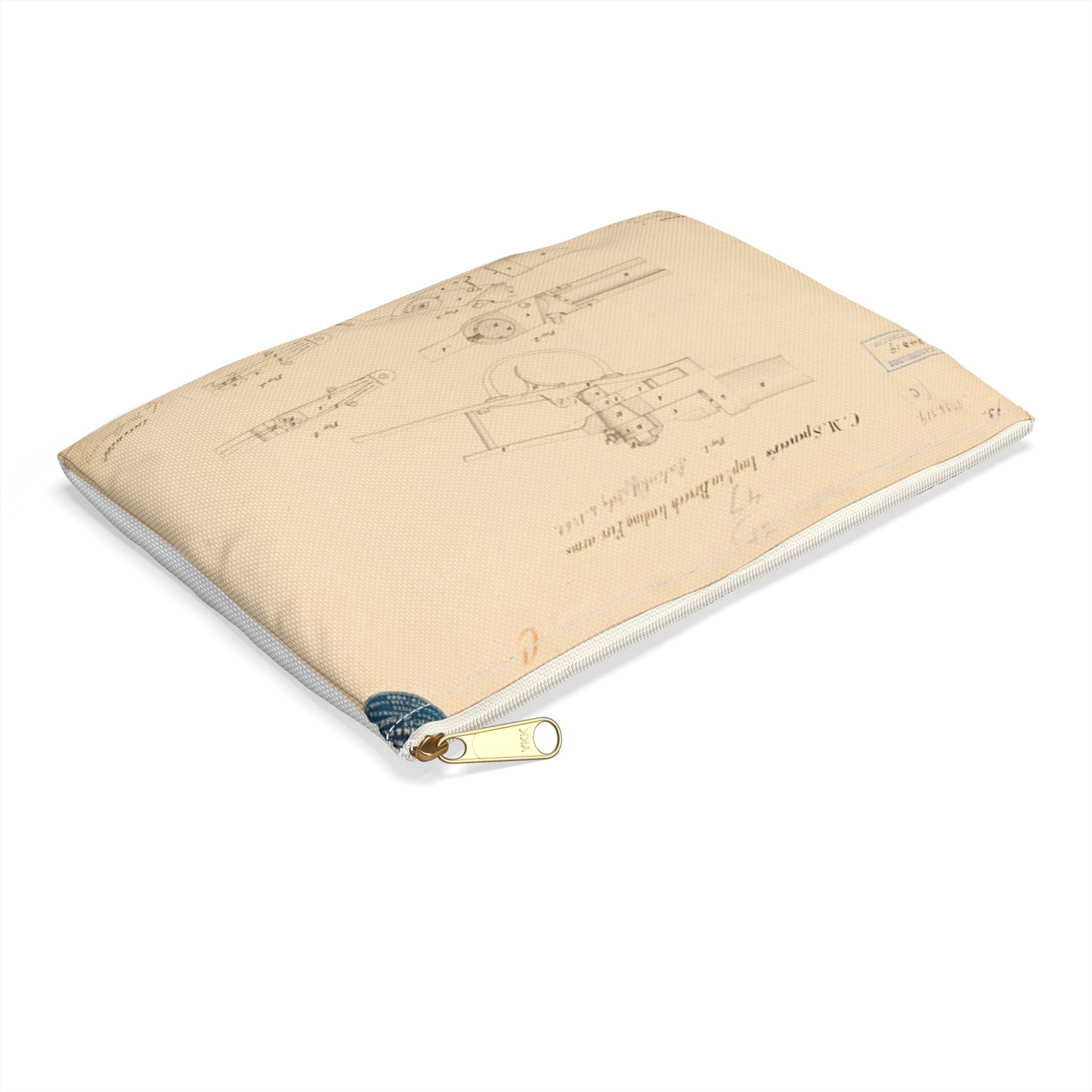 Patent Drawing of Engine - Drawing of Improvements in Breech Loading Fire Arms Public domain image Large Organizer Pouch with Black Zipper