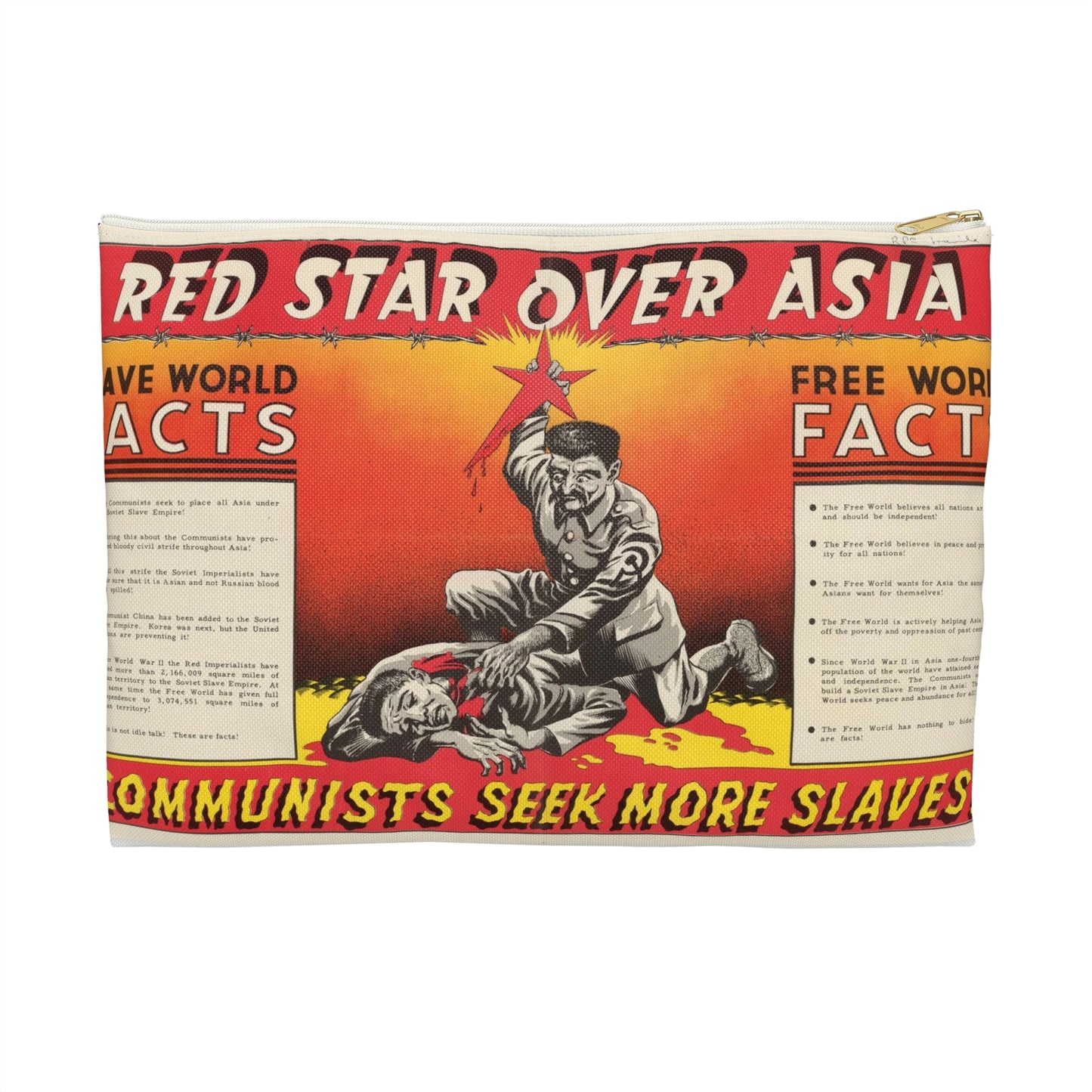Red Star Over Asia PO-24-E, United States information service propaganda Large Organizer Pouch with Black Zipper