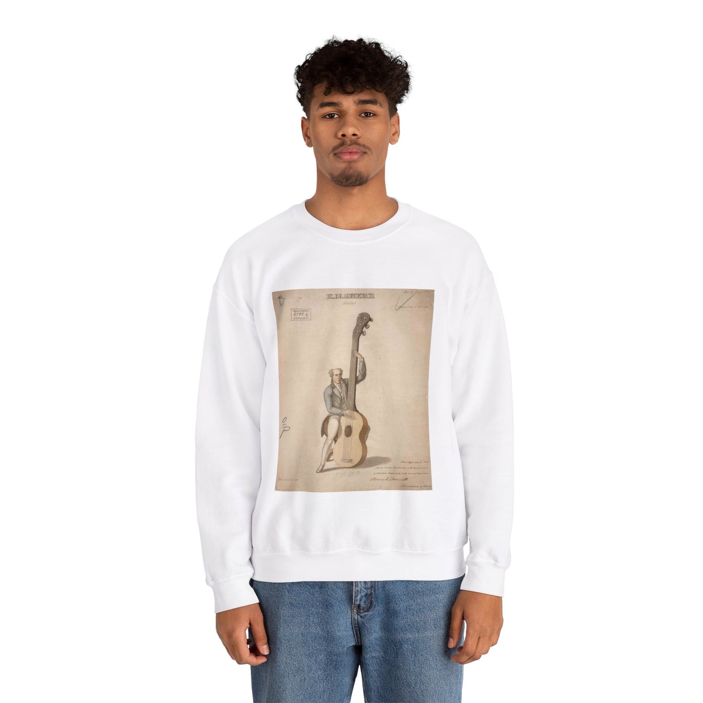 Patent drawing - Drawing of a Harp Guitar Public domain image White Heavy Blend Adult Crew Neck SweatShirt
