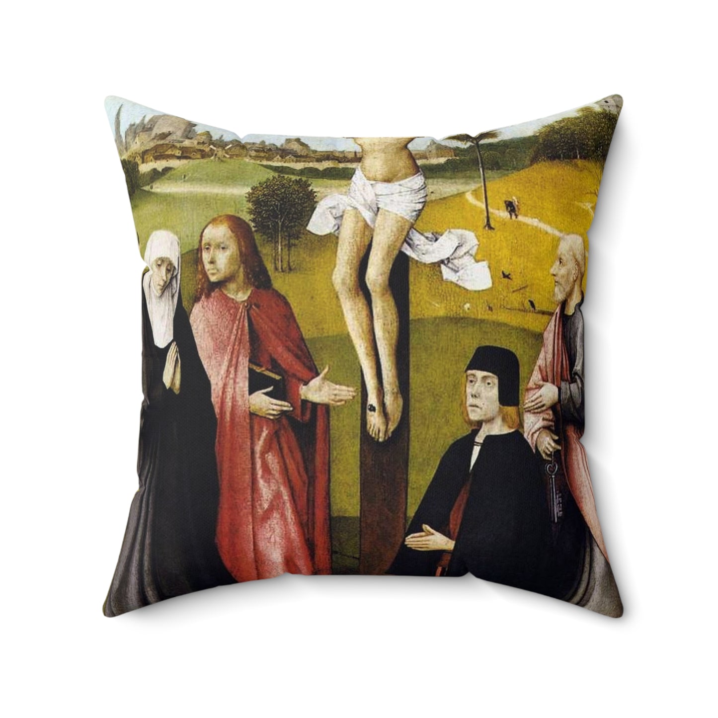Hieronymus Bosch - CrucifixionWithADonorBosch Decorative Accent Square Pillow