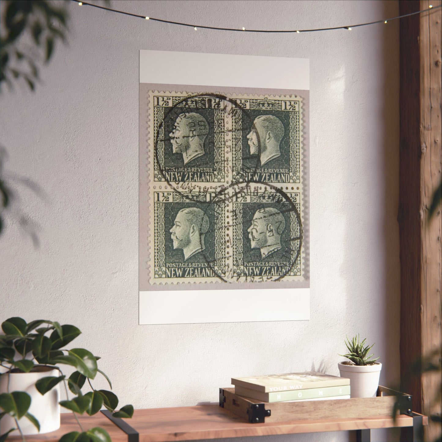 Block of one and a half penny 'King George V' definitive stamps in grey slate High Quality Matte Wall Art Poster for Home, Office, Classroom