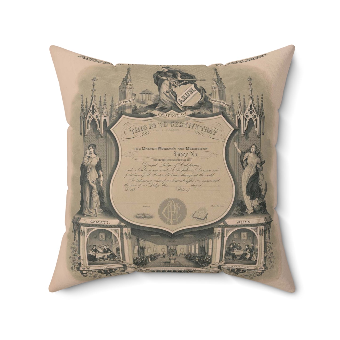 Ancient order of United Workmen, purity, education, elevation of mankind Decorative Accent Square Pillow