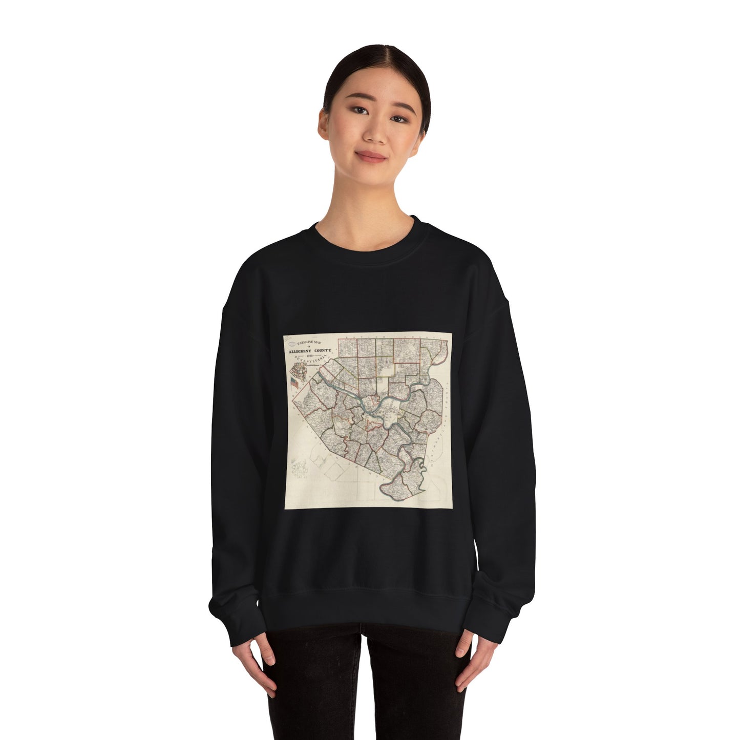 Farm line map of Allegheny County, Pennsylvania / Black Heavy Blend Adult Crew Neck SweatShirt